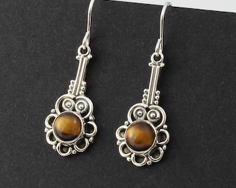 Sterling silver : Tigers Eye gemstone drop earrings