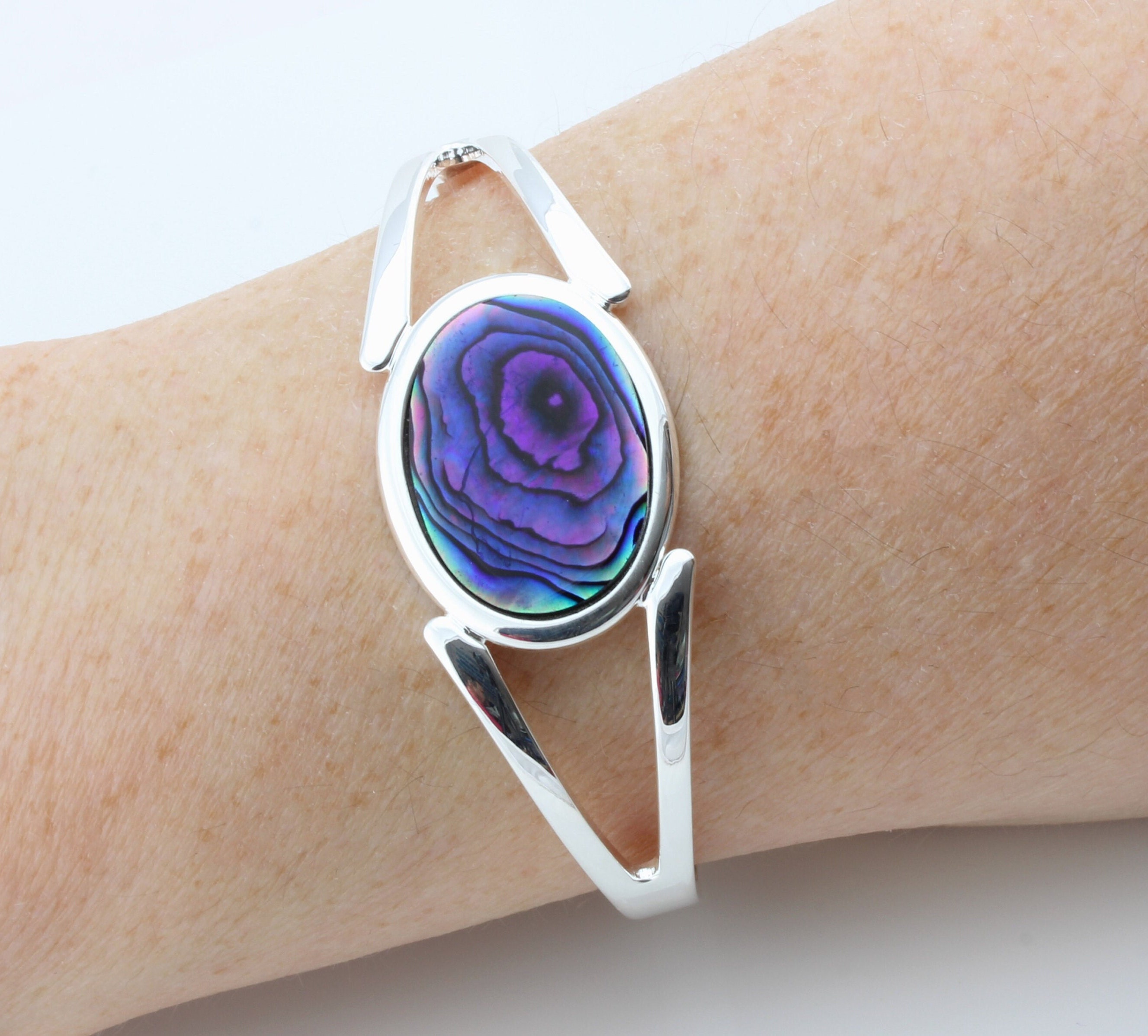 Purple Abalone Shell Adjustable/Expandable Cabochon Cuff Bangle