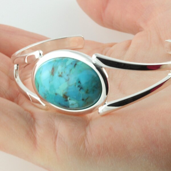 December birthstone : Natural Turquoise gemstone adjustable/expandable cabochon cuff bangle