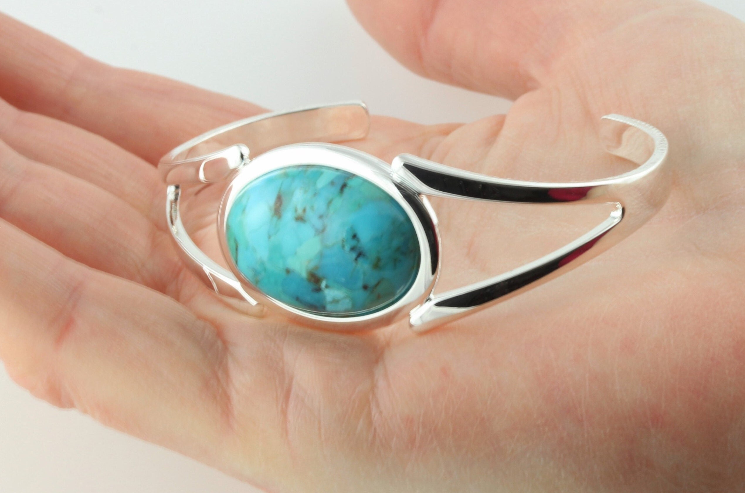 December Birthstone Natural Turquoise Gemstone Adjustable/Expandable Cabochon Cuff Bangle