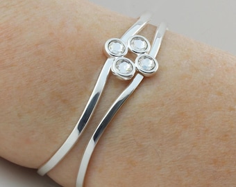 April birthstone : Swarovski Crystal adjustable silver plated bangle