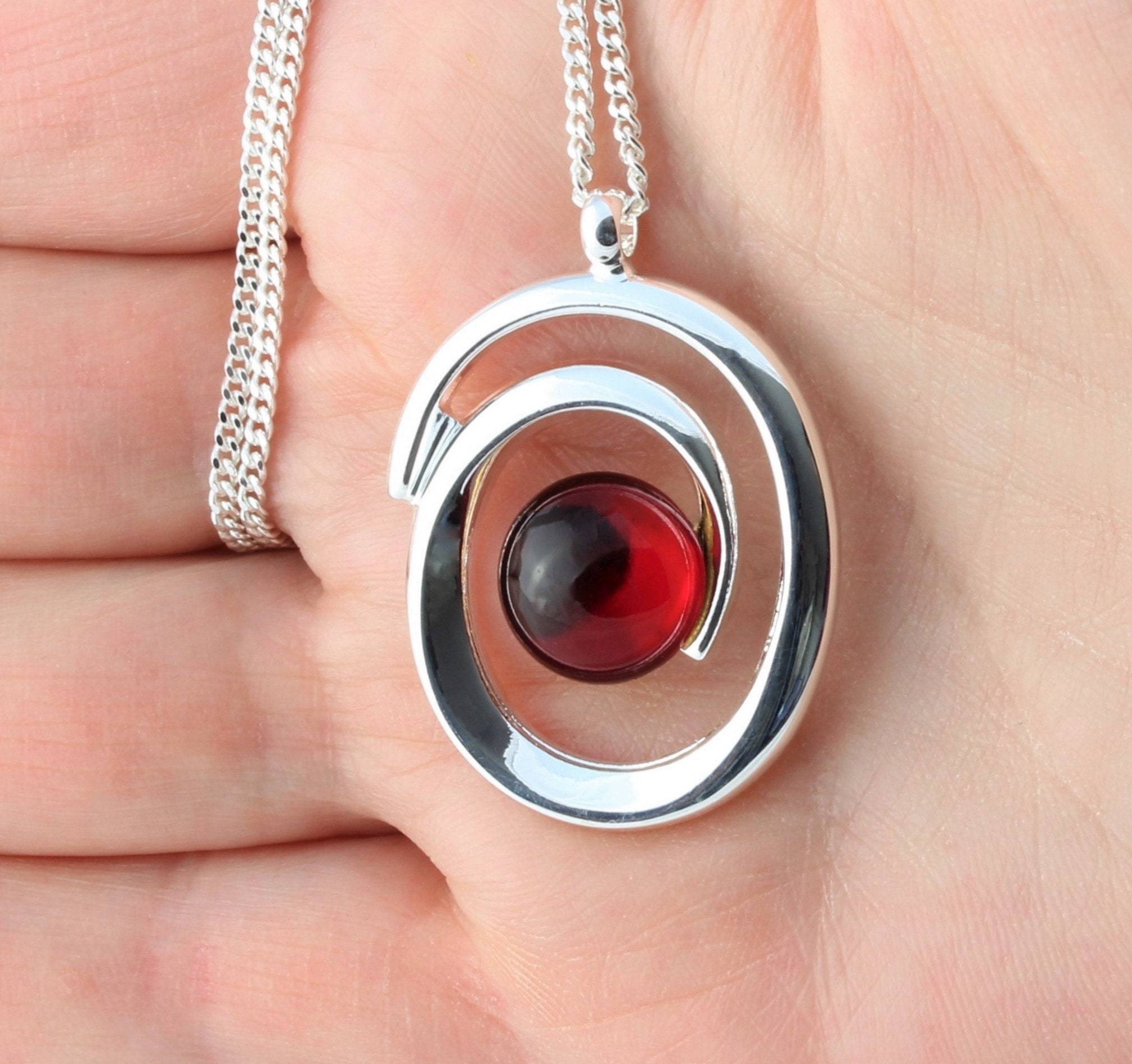 July Birthstone Vintage Swarovski Ruby Crystal Cabochon Swirl Pendant