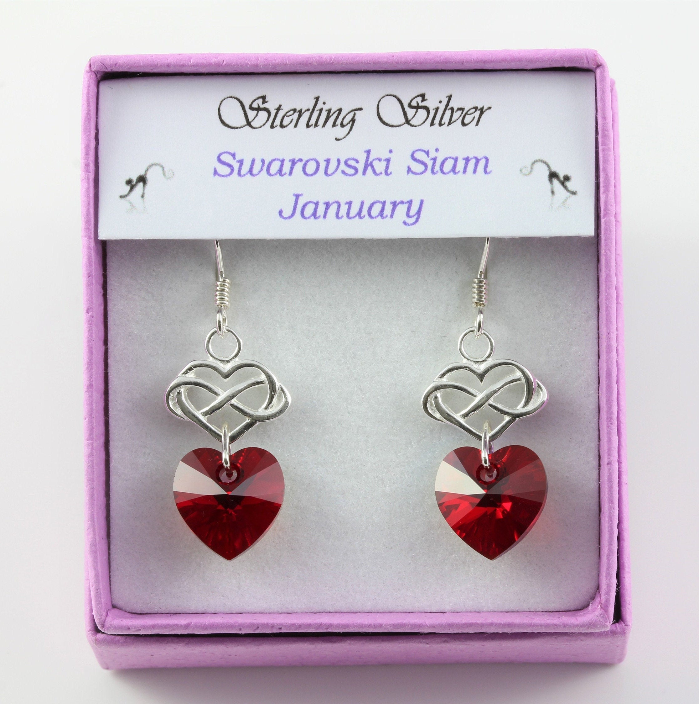 January Birthstone Sterling Silver & Swarovski Siam Ab Crystal Infinity Heart Earrings