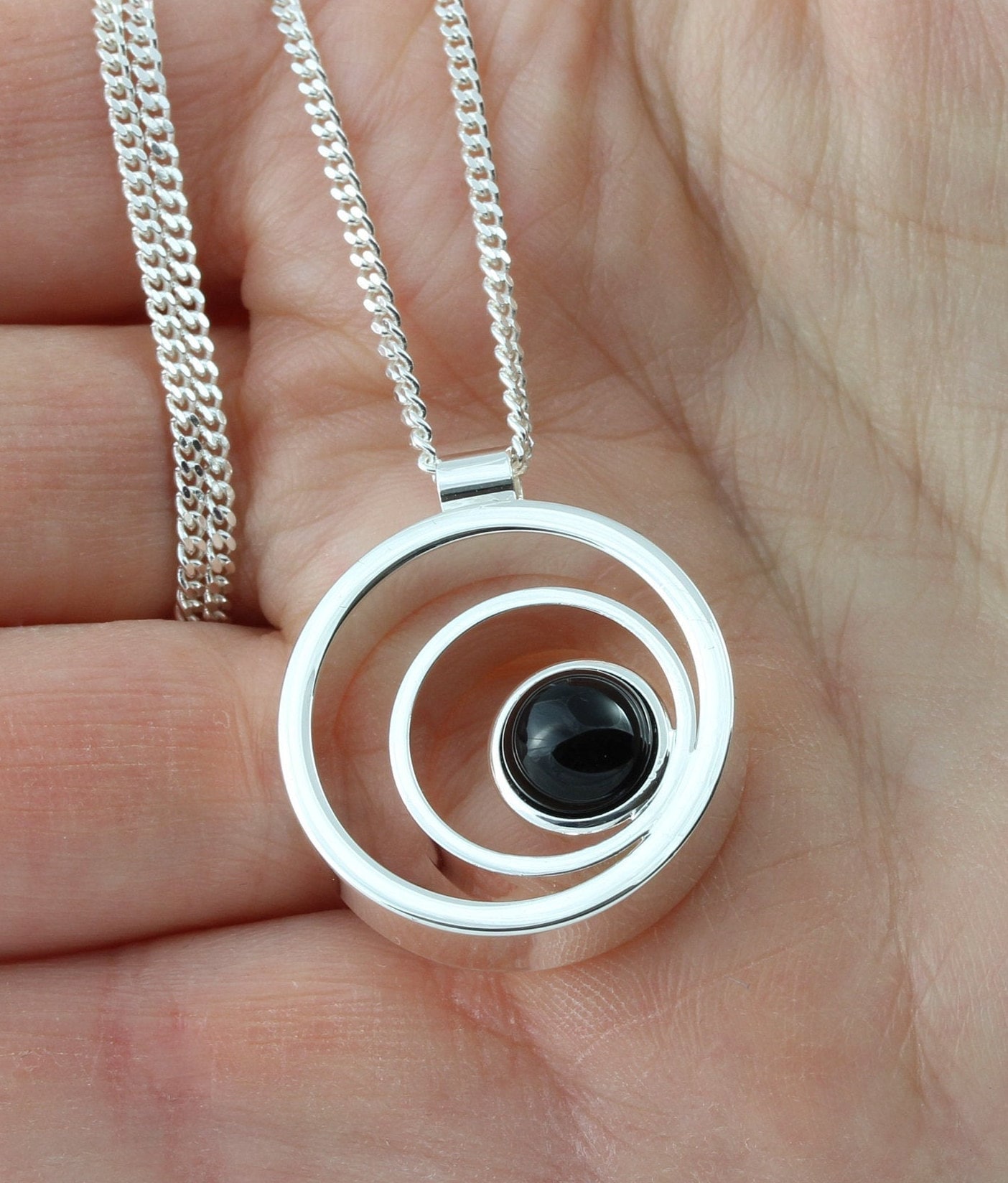 Natural Black Onyx Gemstone Multi Circular Cabochon Pendant