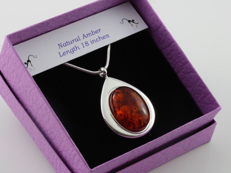 Natural Amber cabochon teadrop pendant