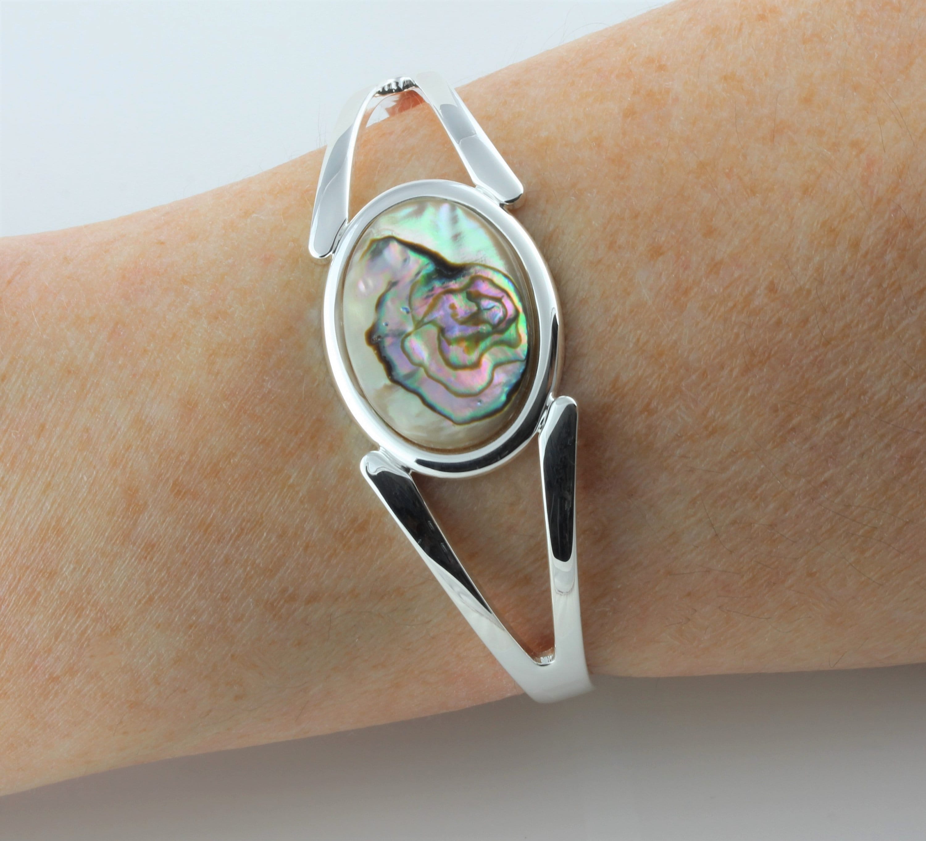 Natural Abalone Shell Adjustable/Expandable Cabochon Cuff Bangle