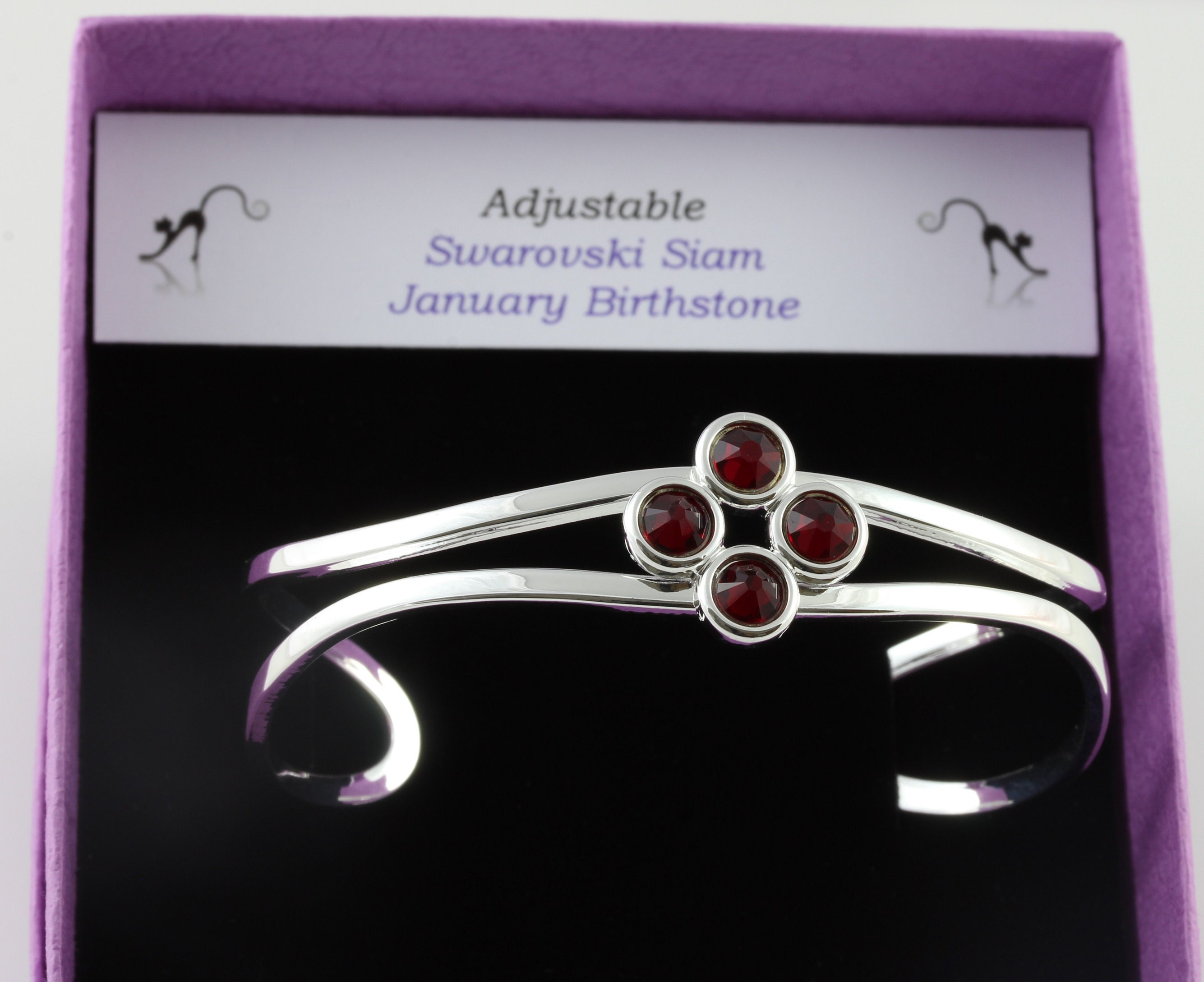 January Birthstone Swarovski Siam Crystal Adjustable/Expandable Cuff Bangle