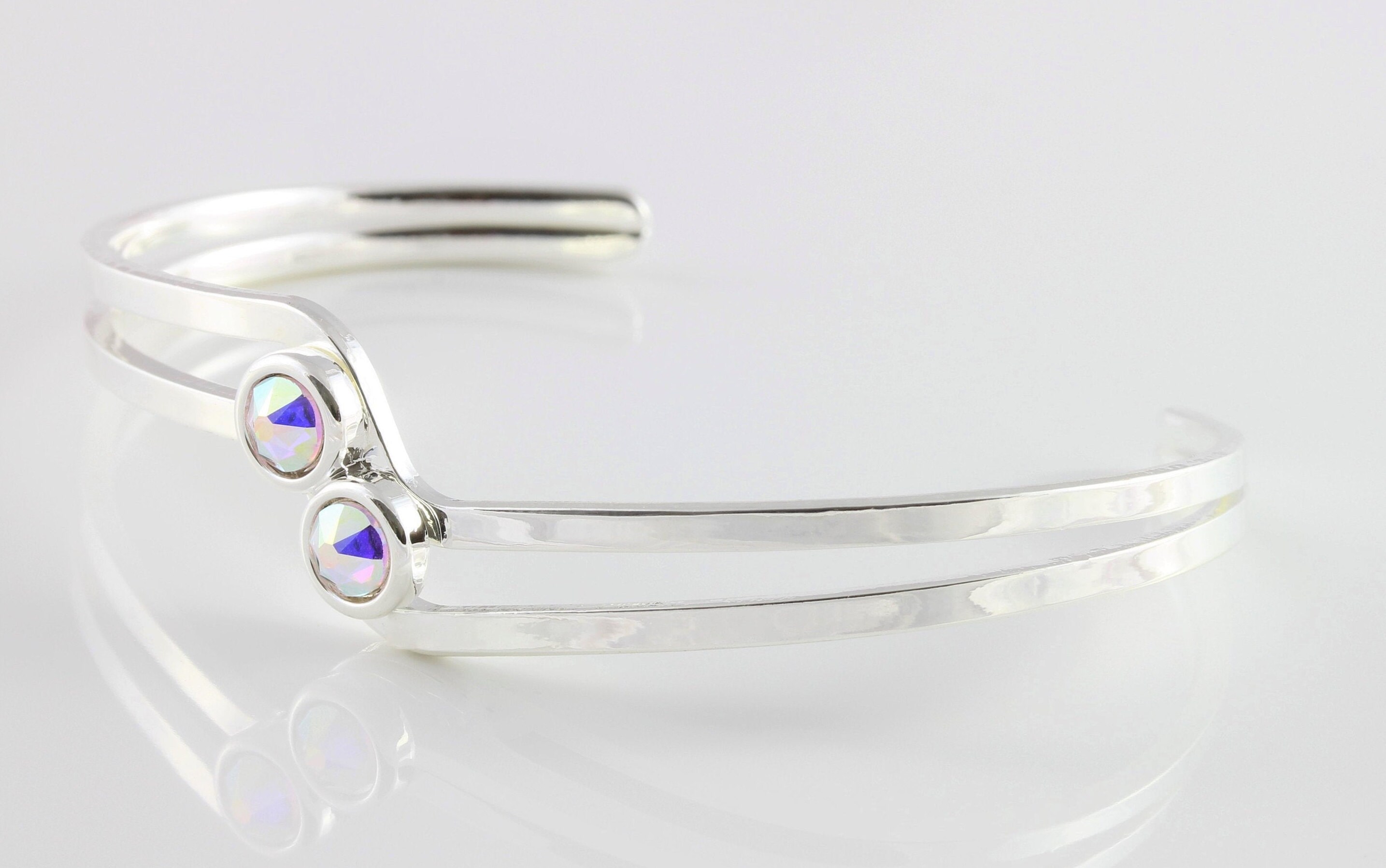 April Birthstone Swarovski Crystal Ab Adjustable/Expandable Bangle