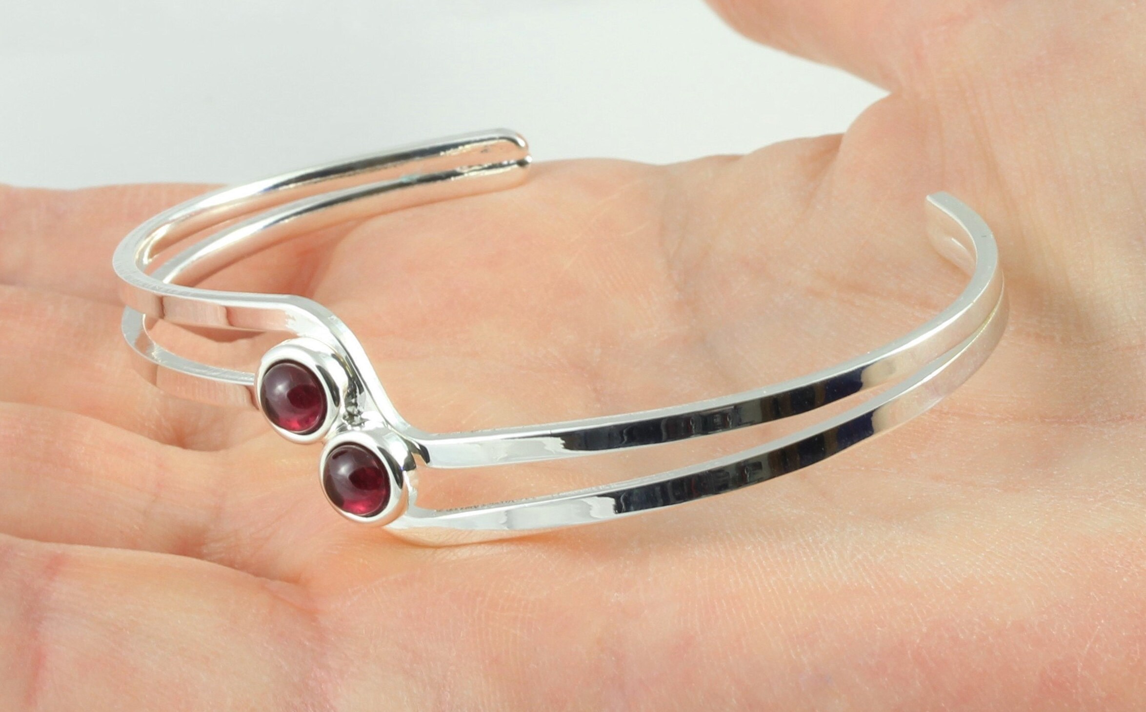 January Birthstone Natural Garnet Gemstone Adjustable/Expandable Bangle