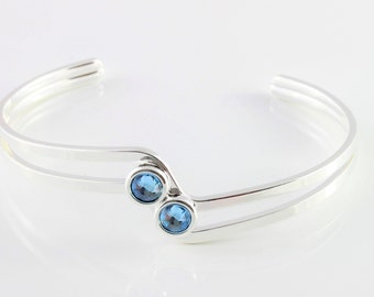 March Birthstone : Swarovski Aquamarine crystal adjustable/expandable bangle