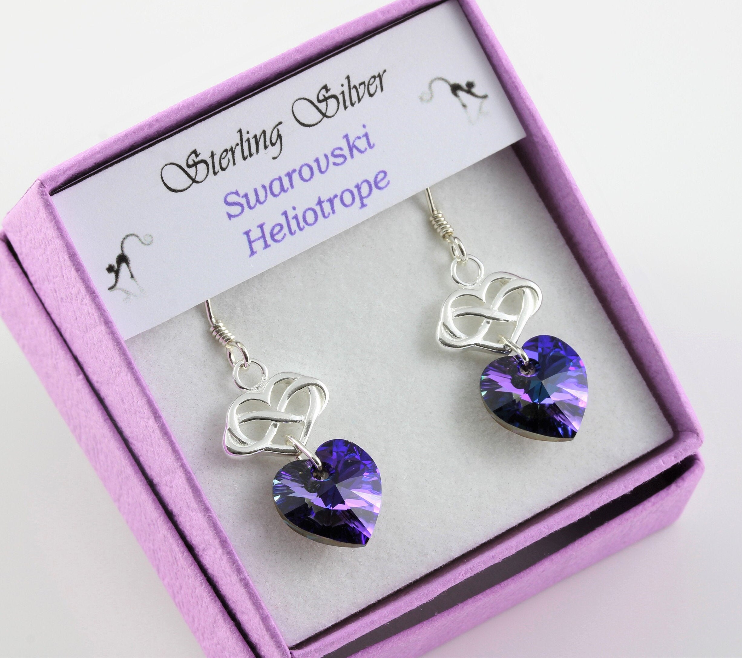 sterling Silver & Swarovski Heliotrope Crystal Infinity Heart Drop Earrings