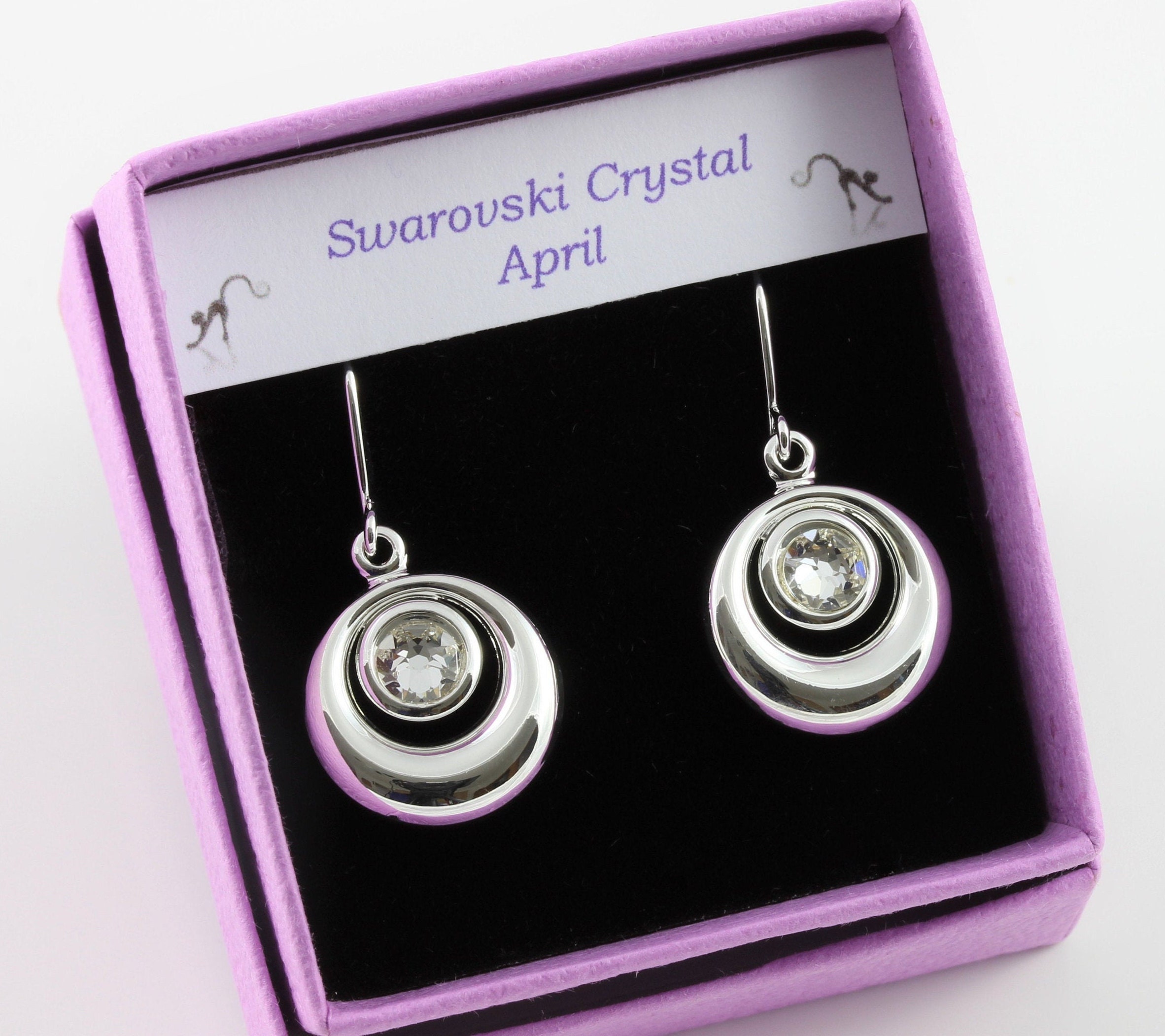 April Birthstone Swarovski Crystal Circular Cabochon Drop Earrings