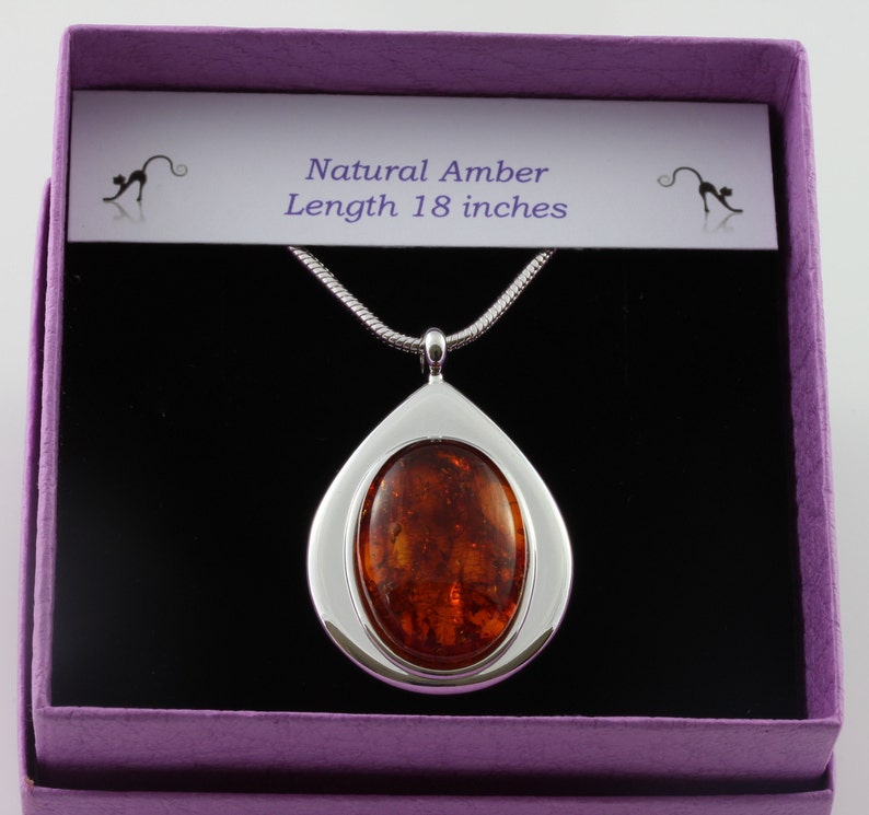 Natural Amber cabochon teadrop pendant