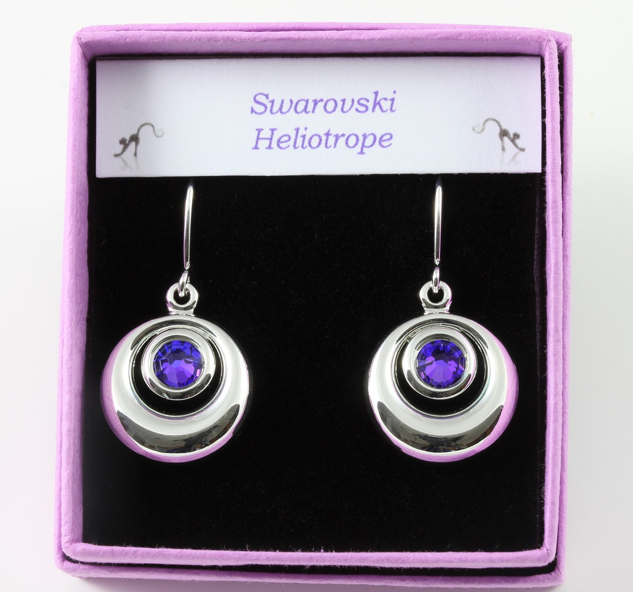 Swarovski Heliotrope Crystal Circular Cabochon Drop Earrings