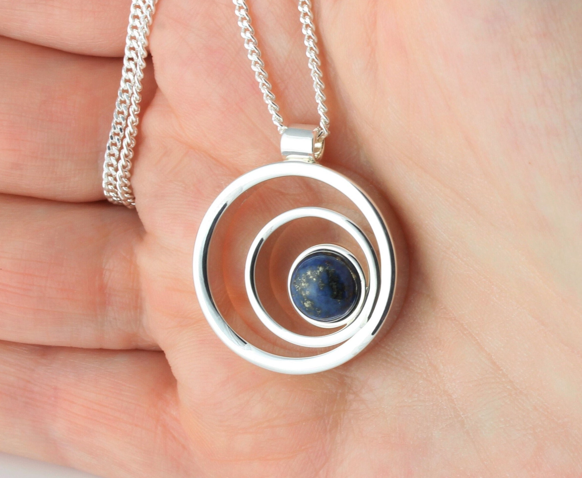 September Birthstone Natural Lapis Lazuli Gemstone Multi Circular Cabochon Pendant