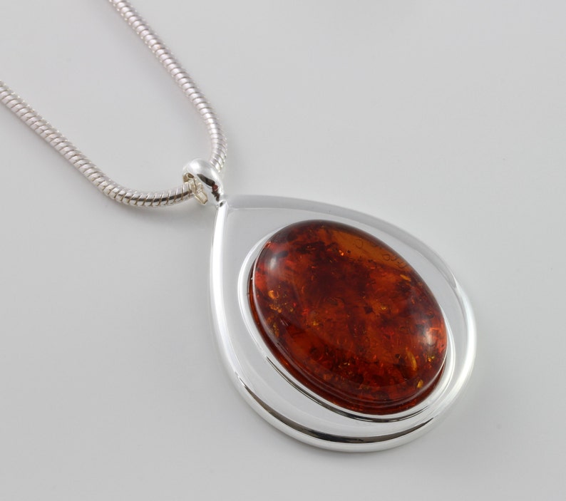 Natural Amber cabochon teadrop pendant
