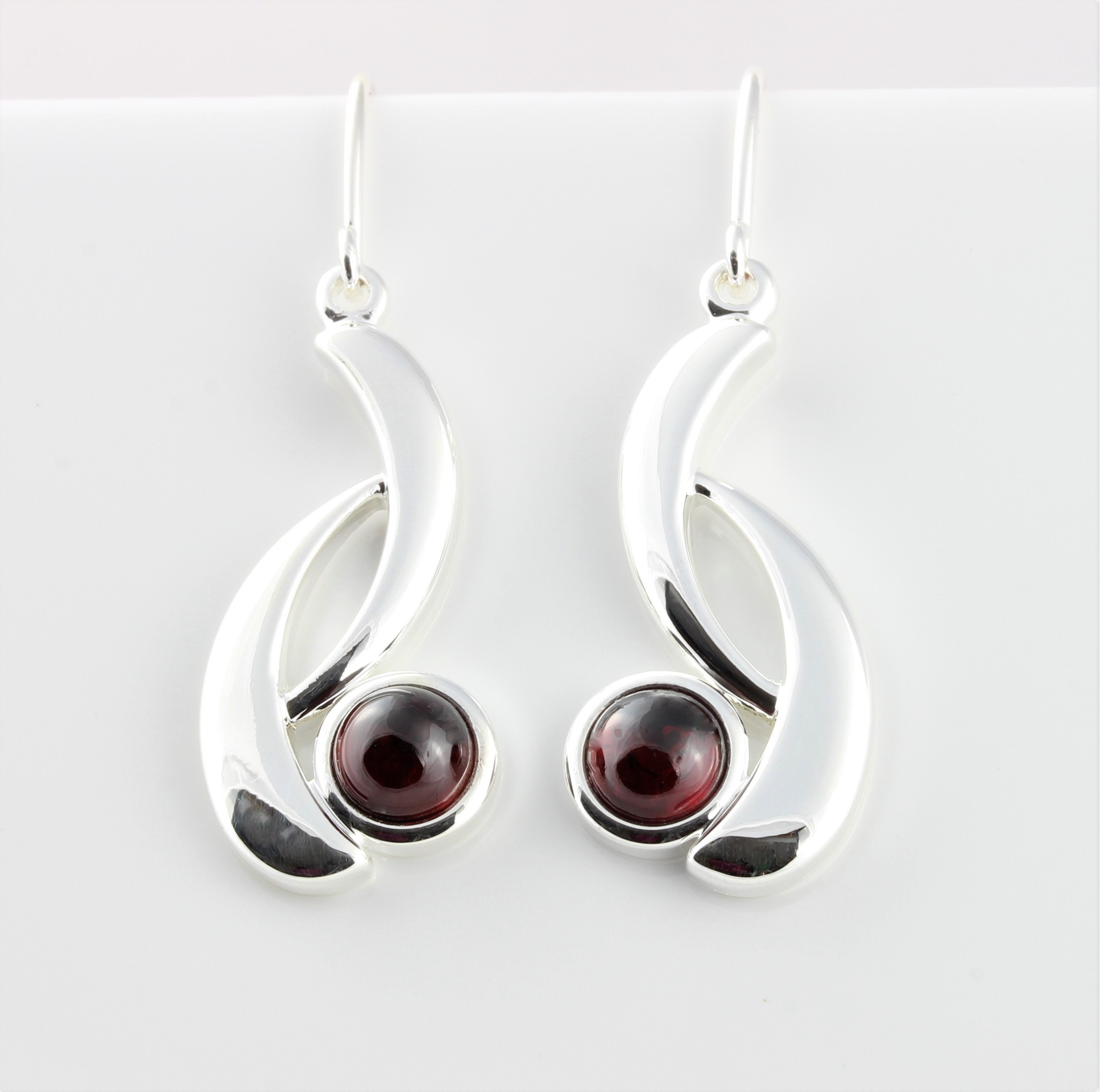 January Birthstone Natural Garnet Gemstone Cabochon Double Curve Drop Earrings