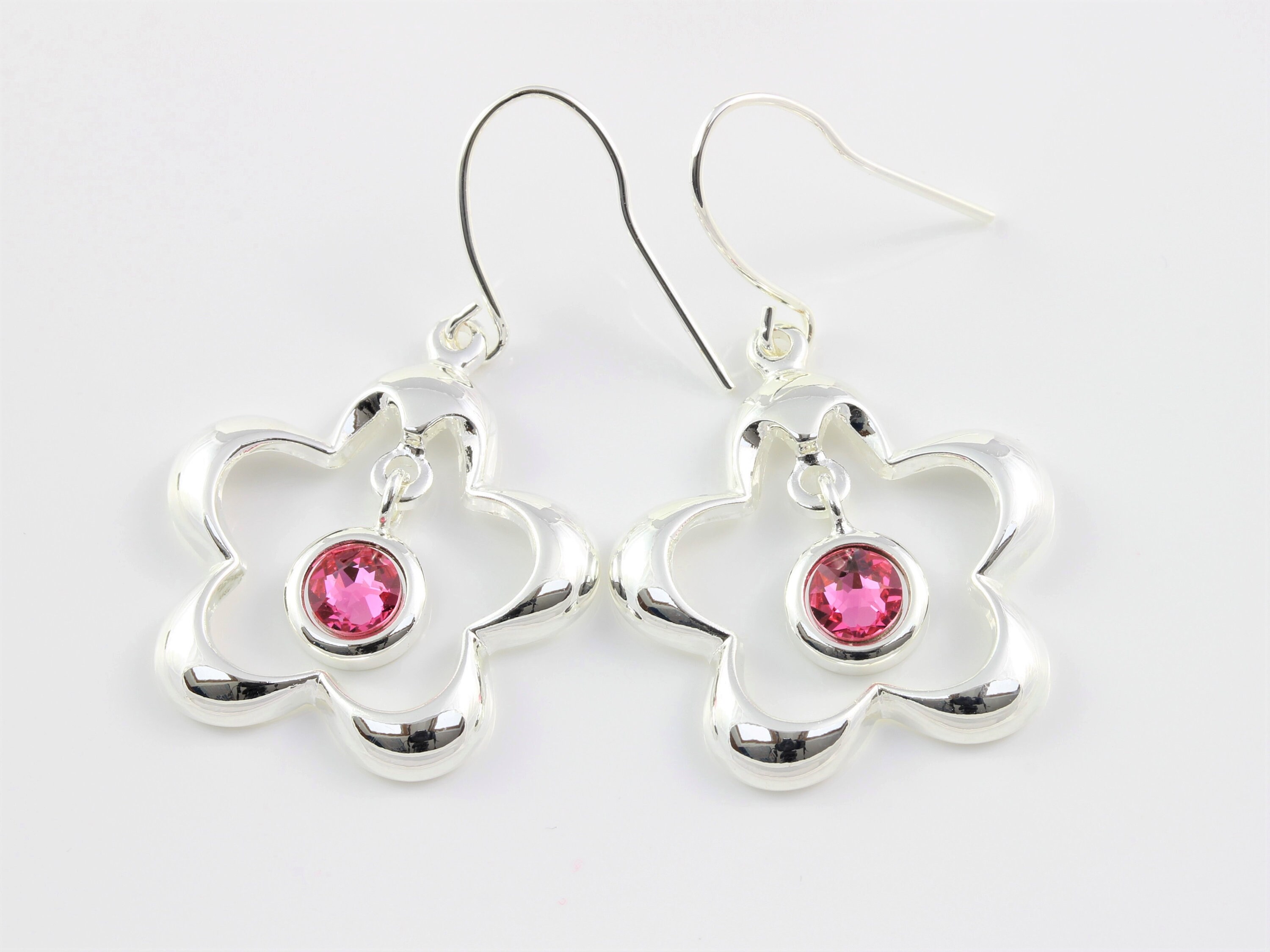 October Birthstone Swarovski Rose Crystal Flower Drop Earrings