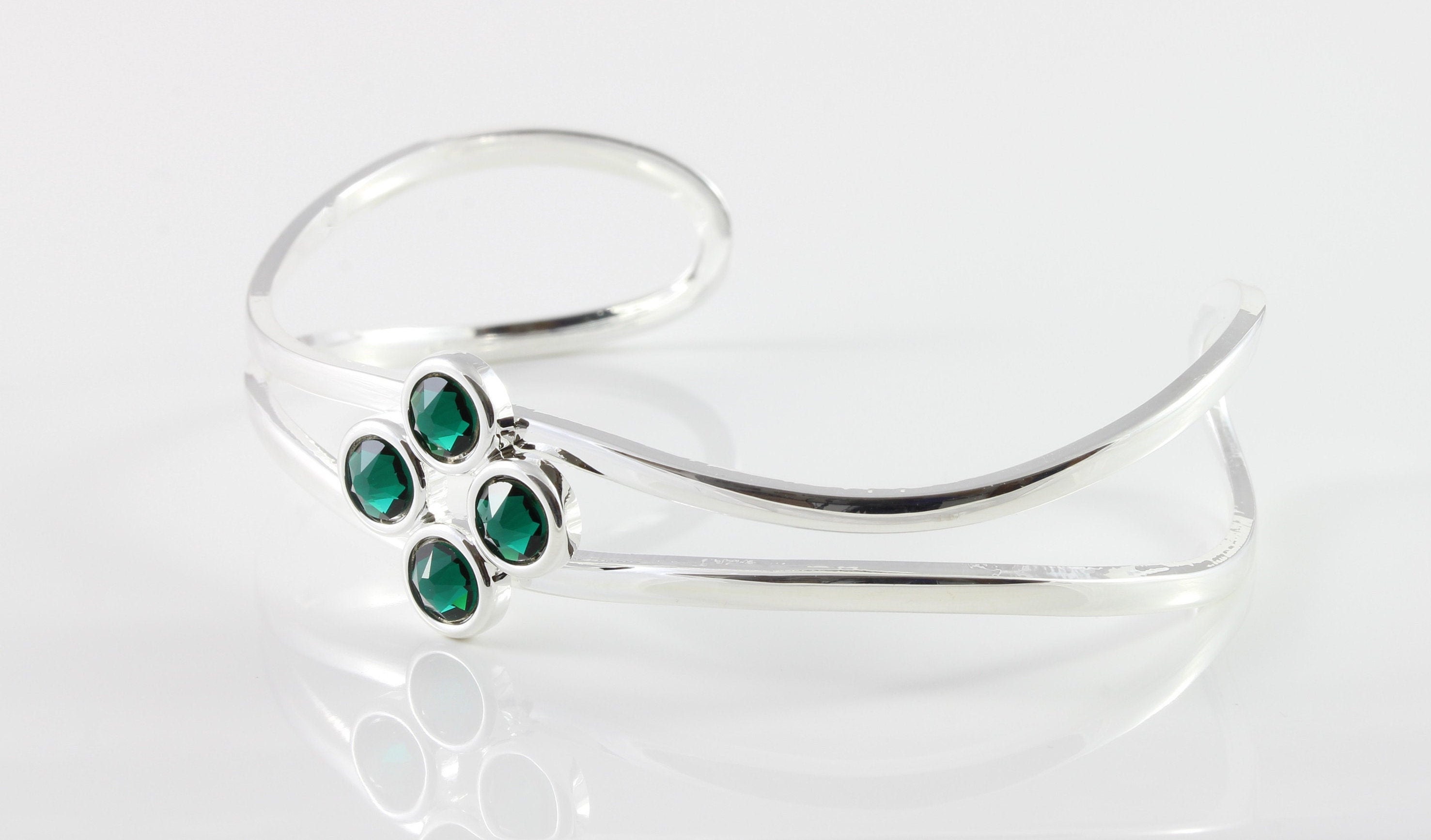 May Birthstone Swarovski Emerald Crystal Adjustable/Expandable Cuff Bangle