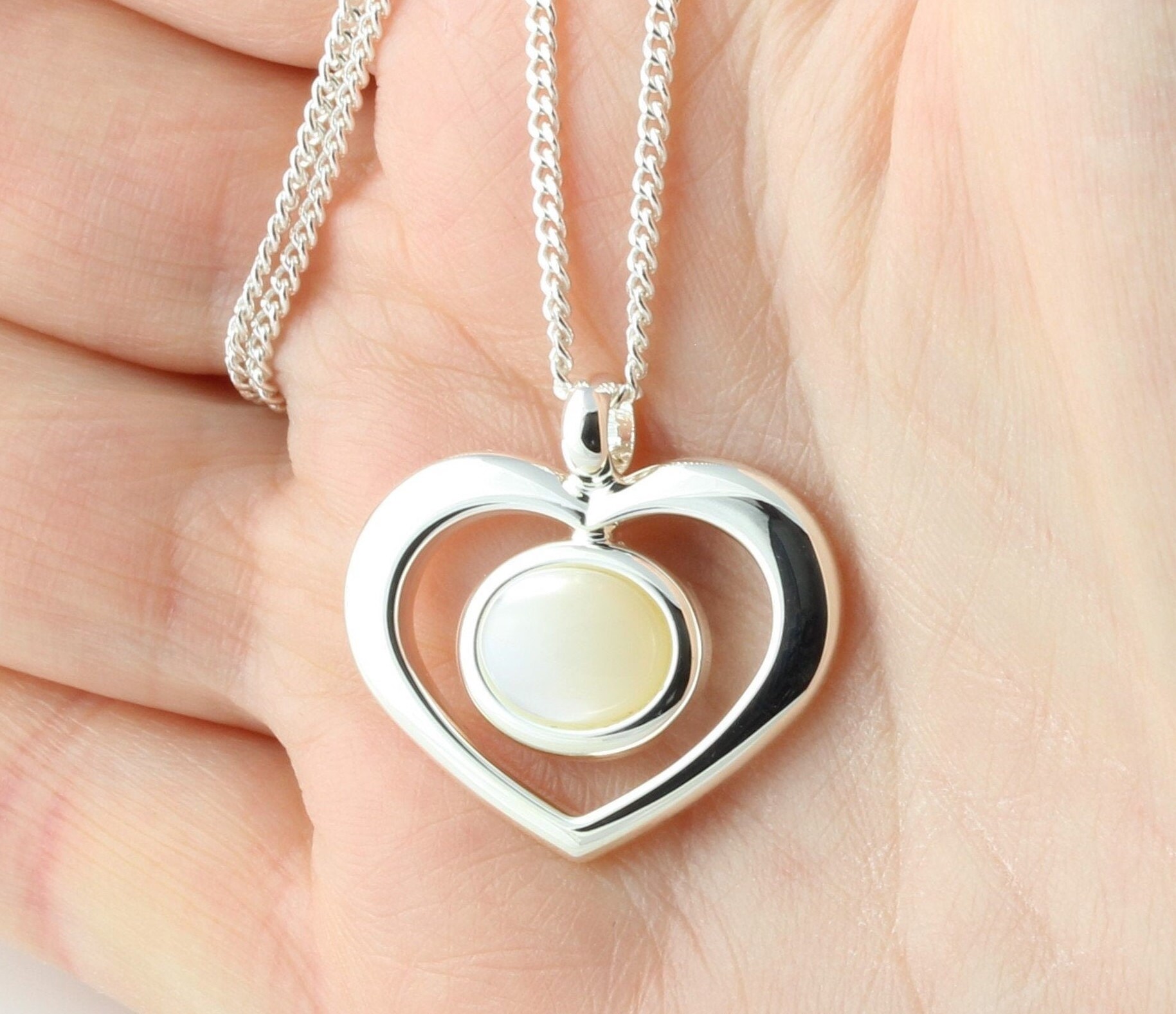 Natural Mother Of Pearl Cabochon Heart Pendant