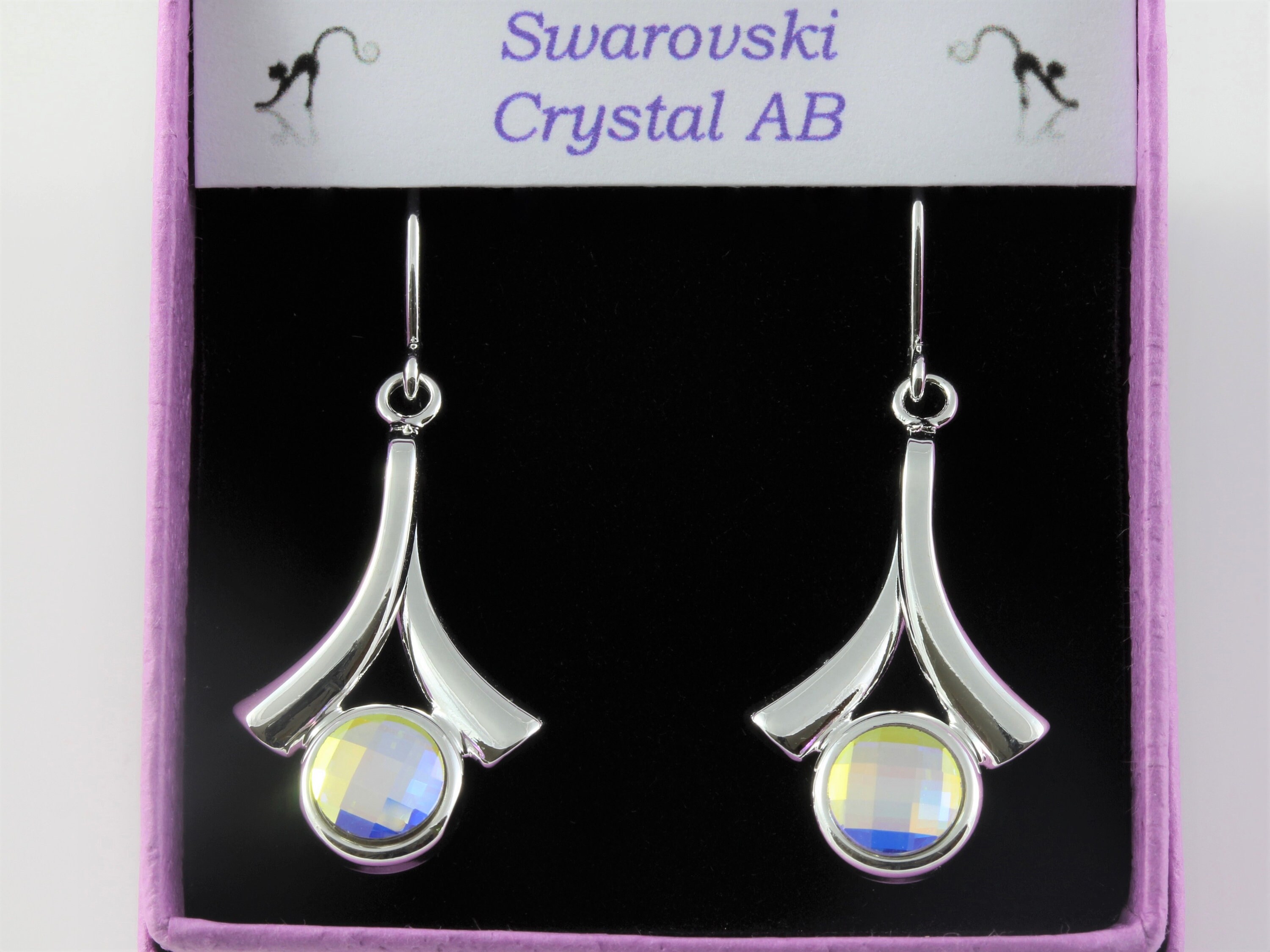 April Birthstone Swarovski Crystal Ab Chessbooard Cut Cabochon Wishbone Drop Earrings