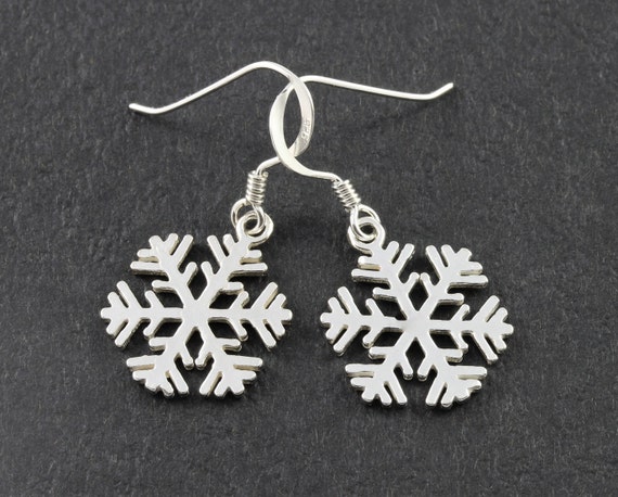 Sterling Silver Snowflake Drop Earrings Etsy UK