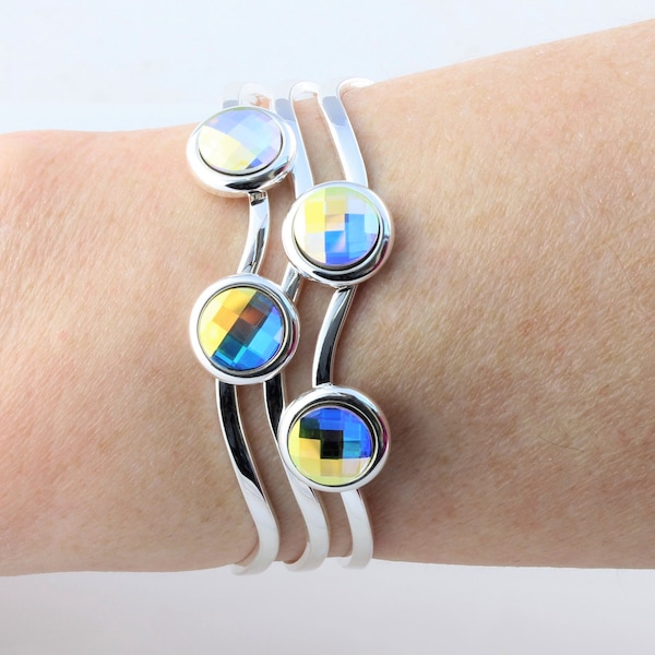 April birthstone : Swarovski chessboard cut Crystal AB adjustable/expandable multi cabochon cuff bangle