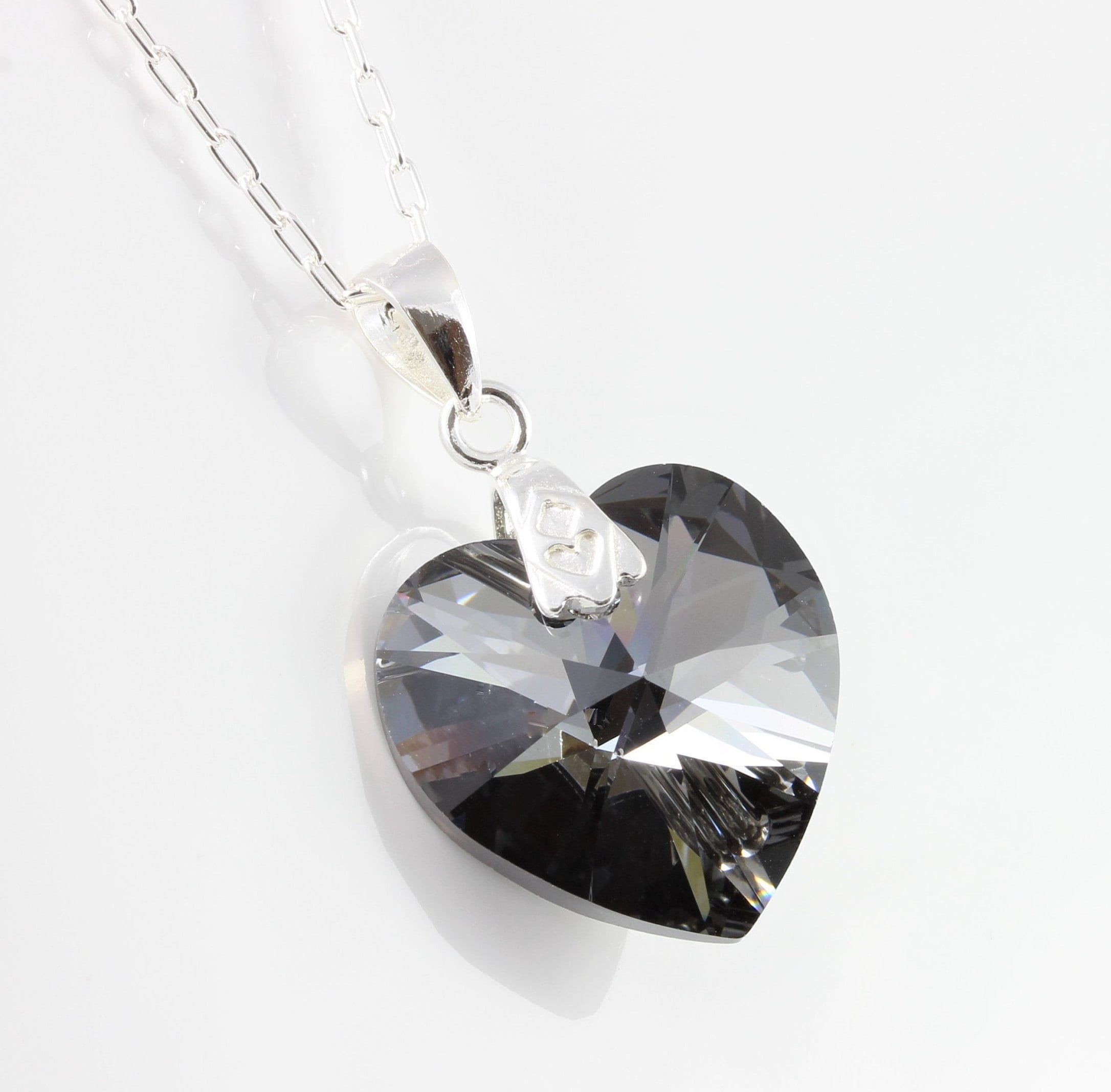 sterling Silver & Swarovski Crystal Silver Night Heart Pendant