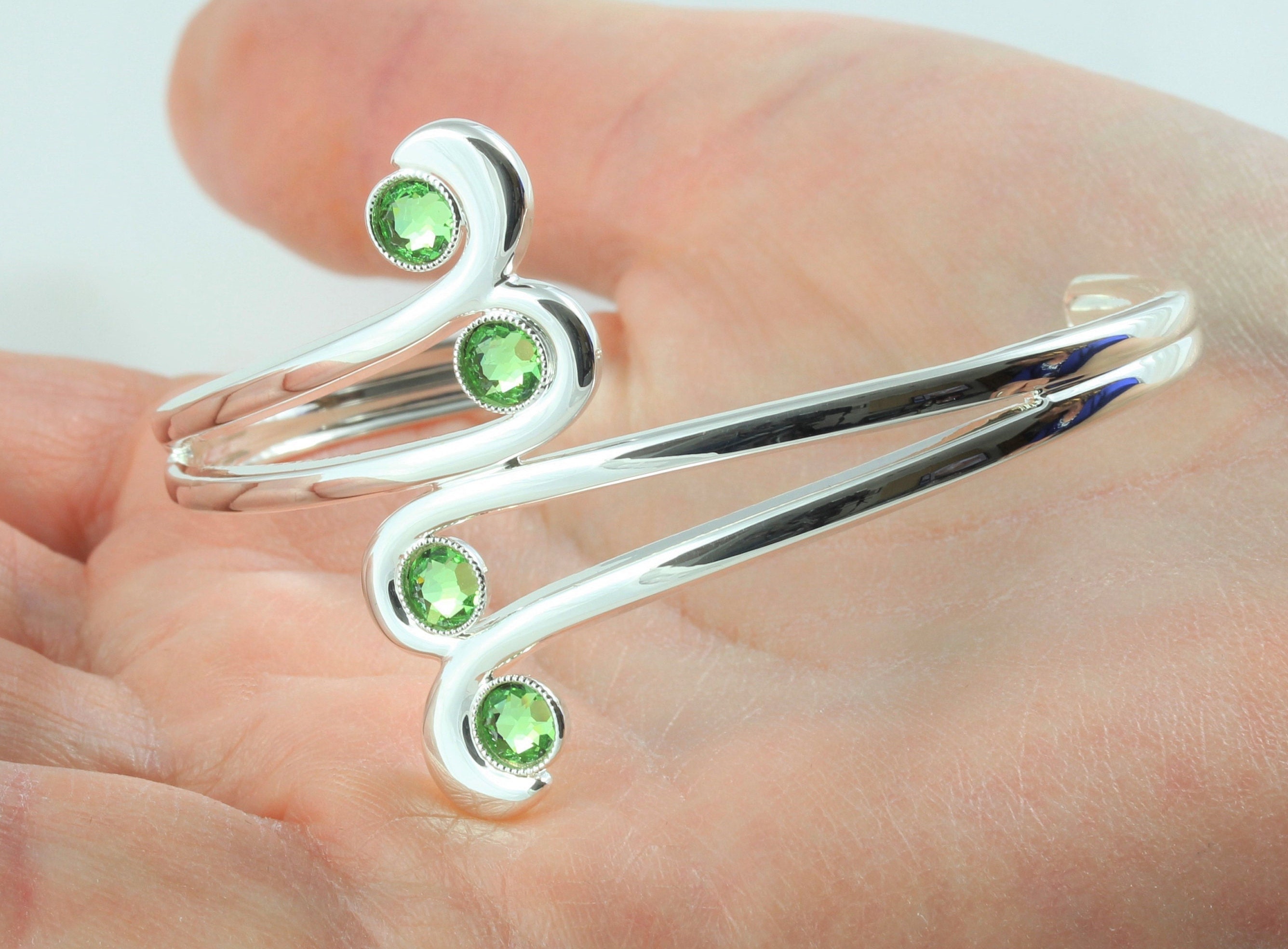 August Birthstone Swarovski Peridot Crystal Adjustable/Expandable Cuff Bangle