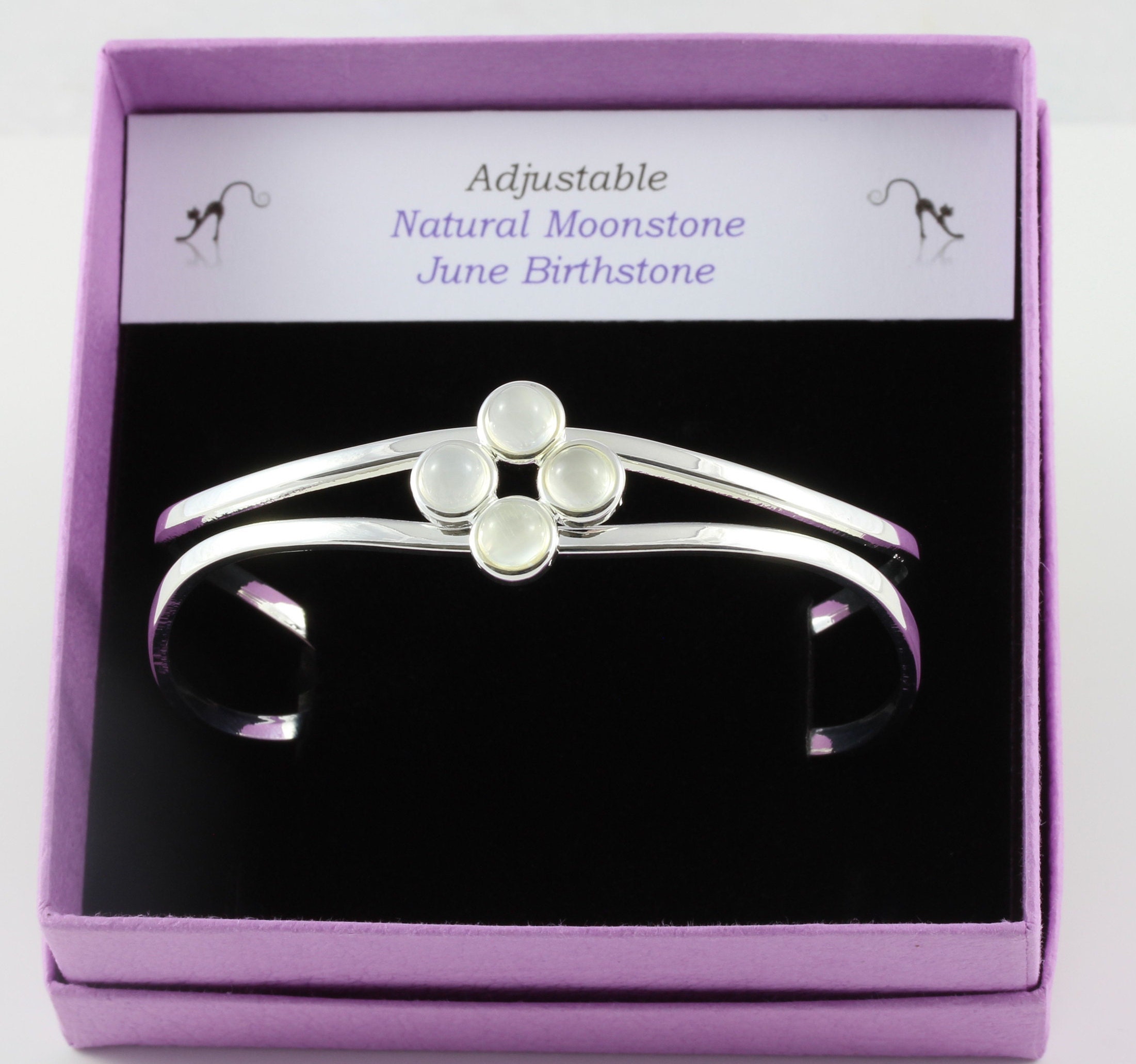 June Birthstone Natural Moonstone Gemstone Adjustable/Expandable Cuff Bangle