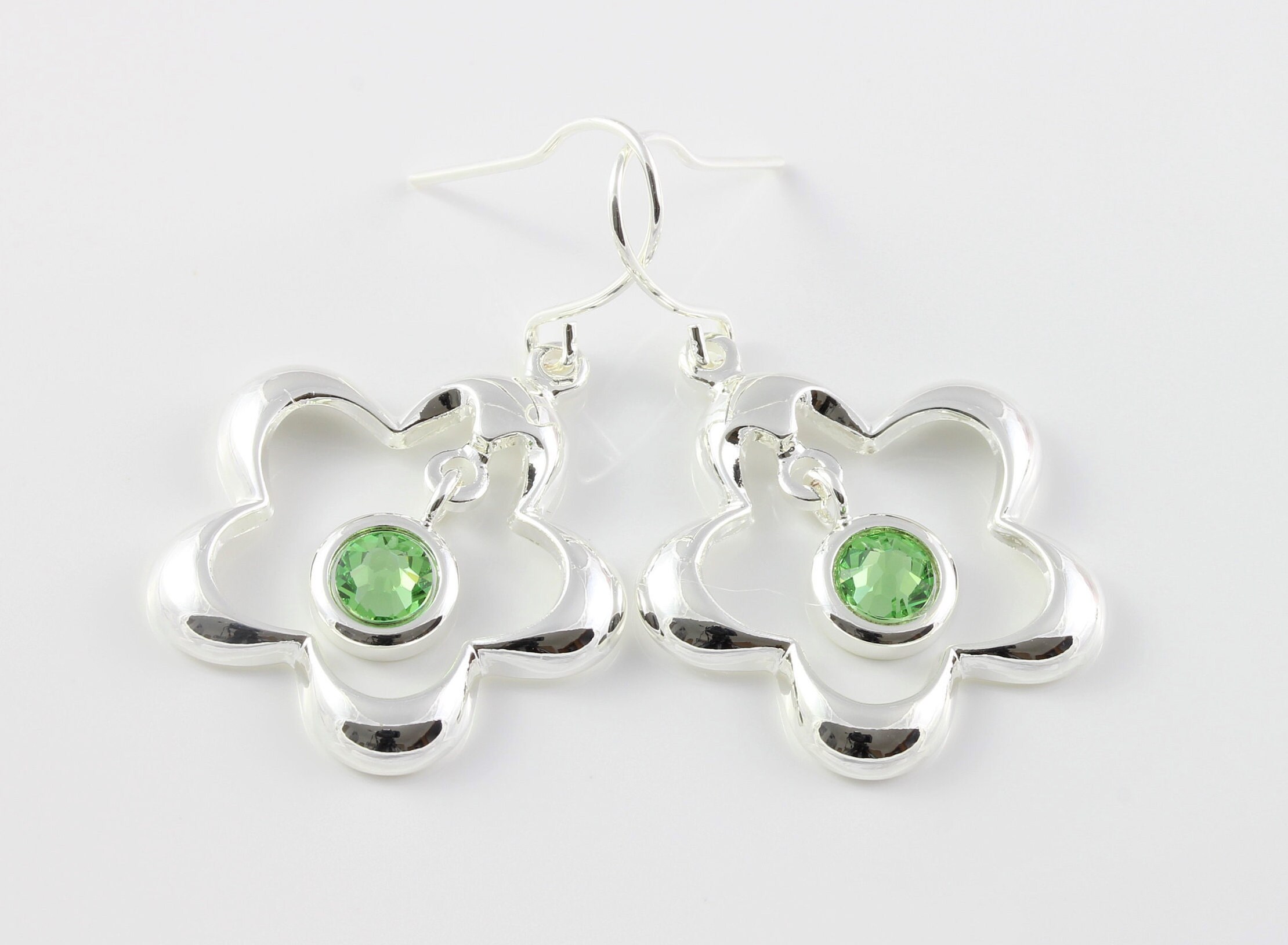 August Birthstone Swarovski Peridot Crystal Flower Drop Earrings