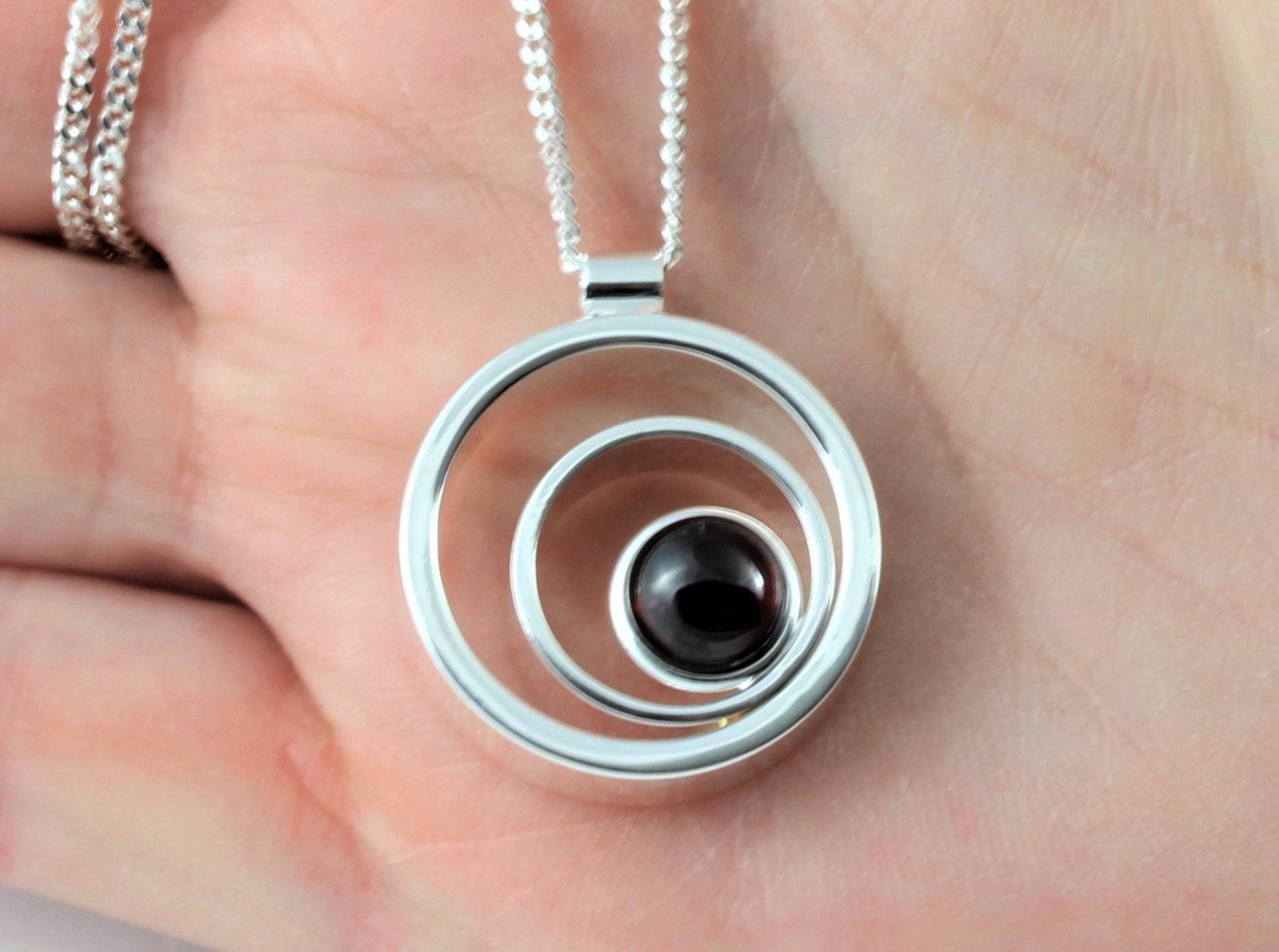 January Birthstone Natural Garnet Gemstone Multi Circle Cabochon Pendant