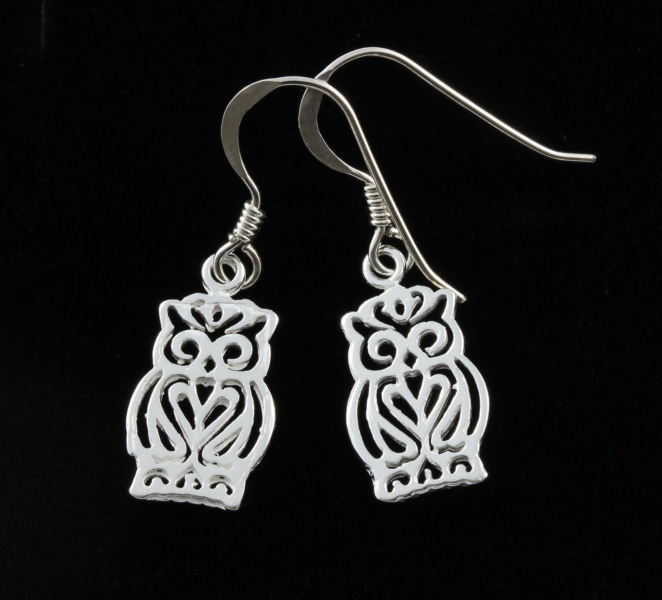 sterling Silver Owl Drop Earrings