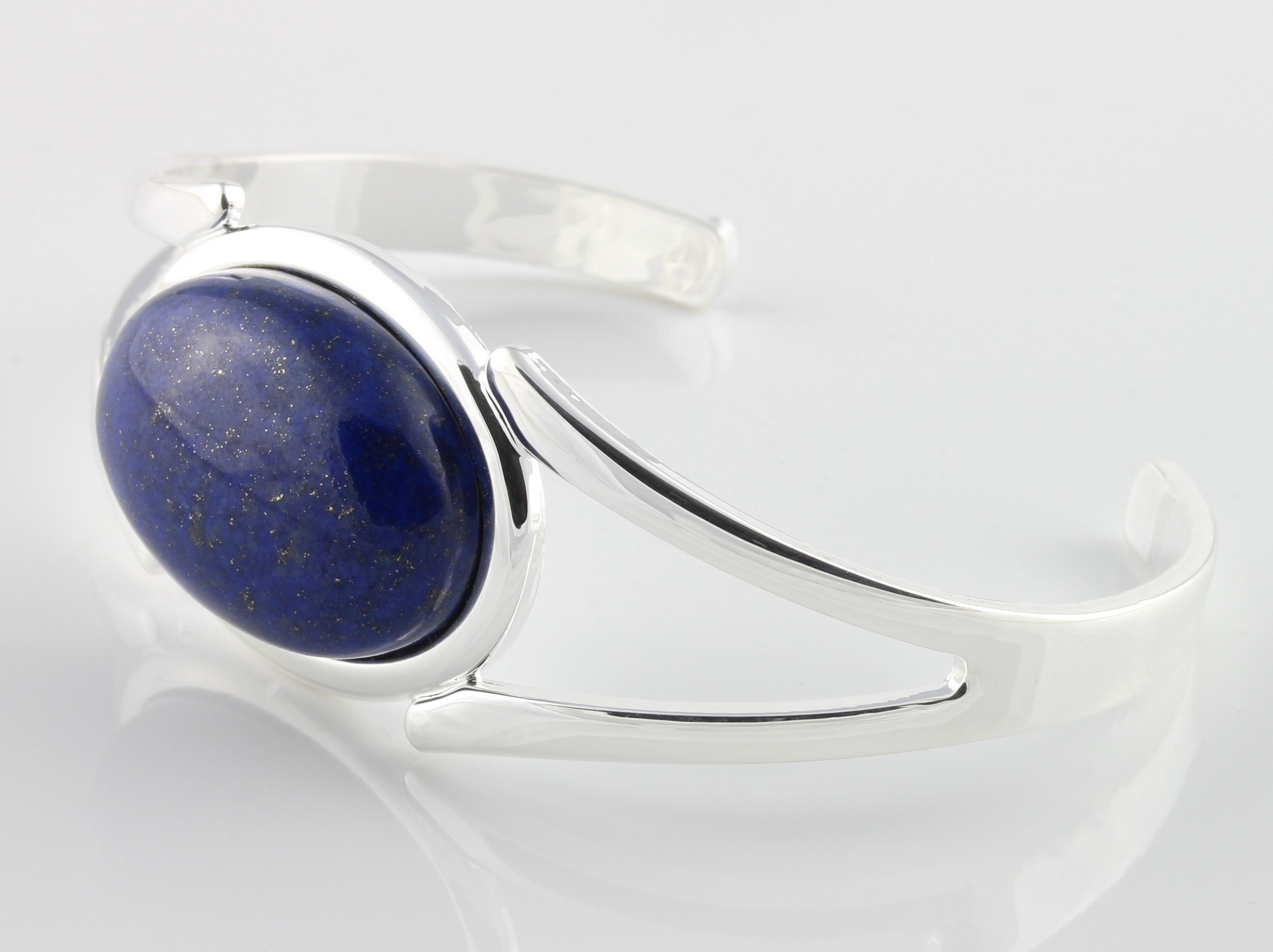 September Birthstone Natural Lapis Lazuli Gemstone Adjustable/Expandable Cabochon Cuff Bangle