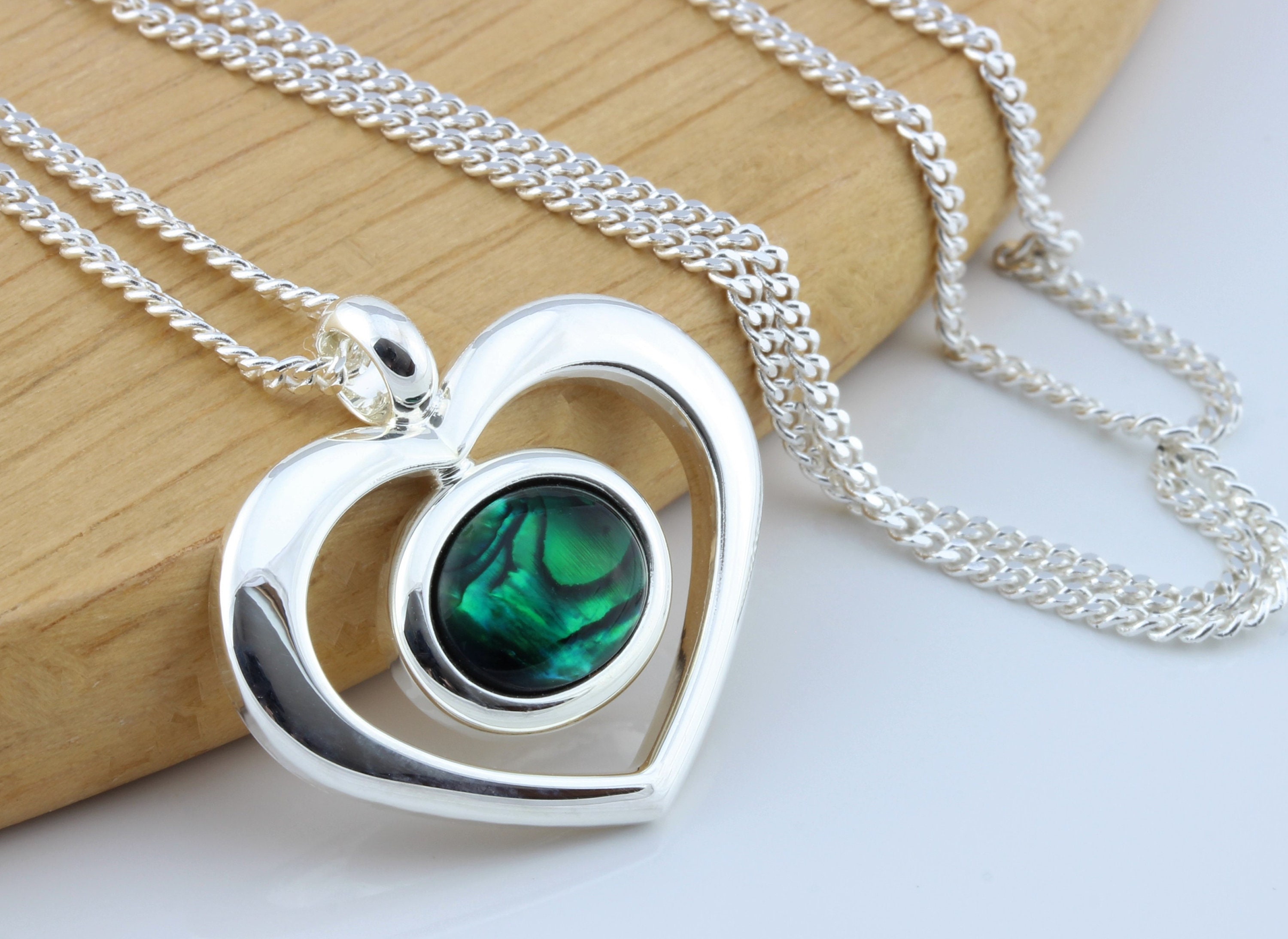 Green Abalone Shell Cabochon Heart Pendant