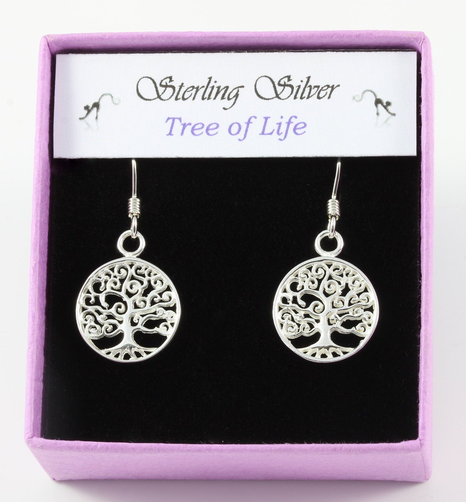 sterling Silver Tree Of Life Circular Drop Earrings