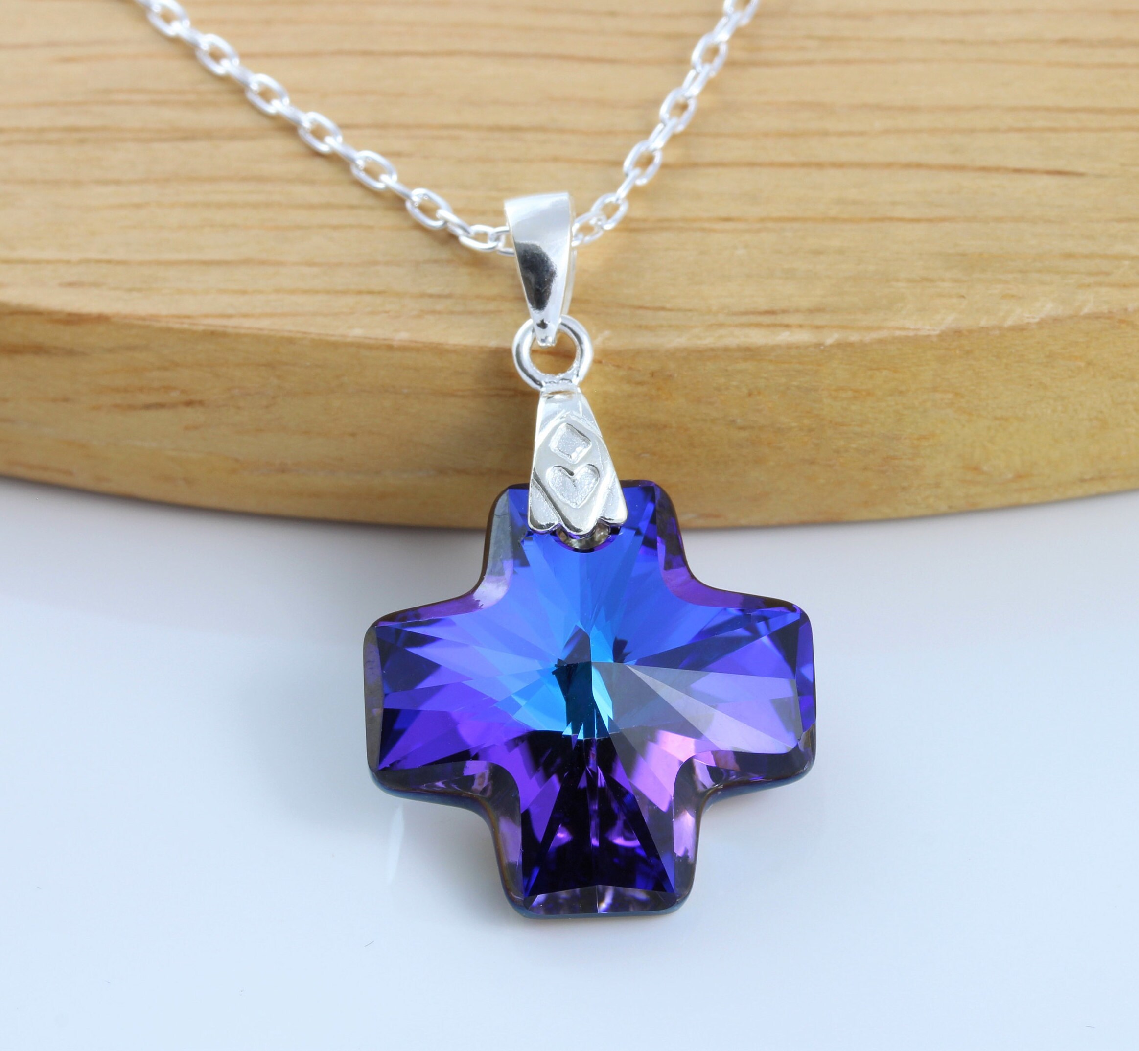 sterling Silver & Swarovski Heliotrope Crystal Cross Pendant