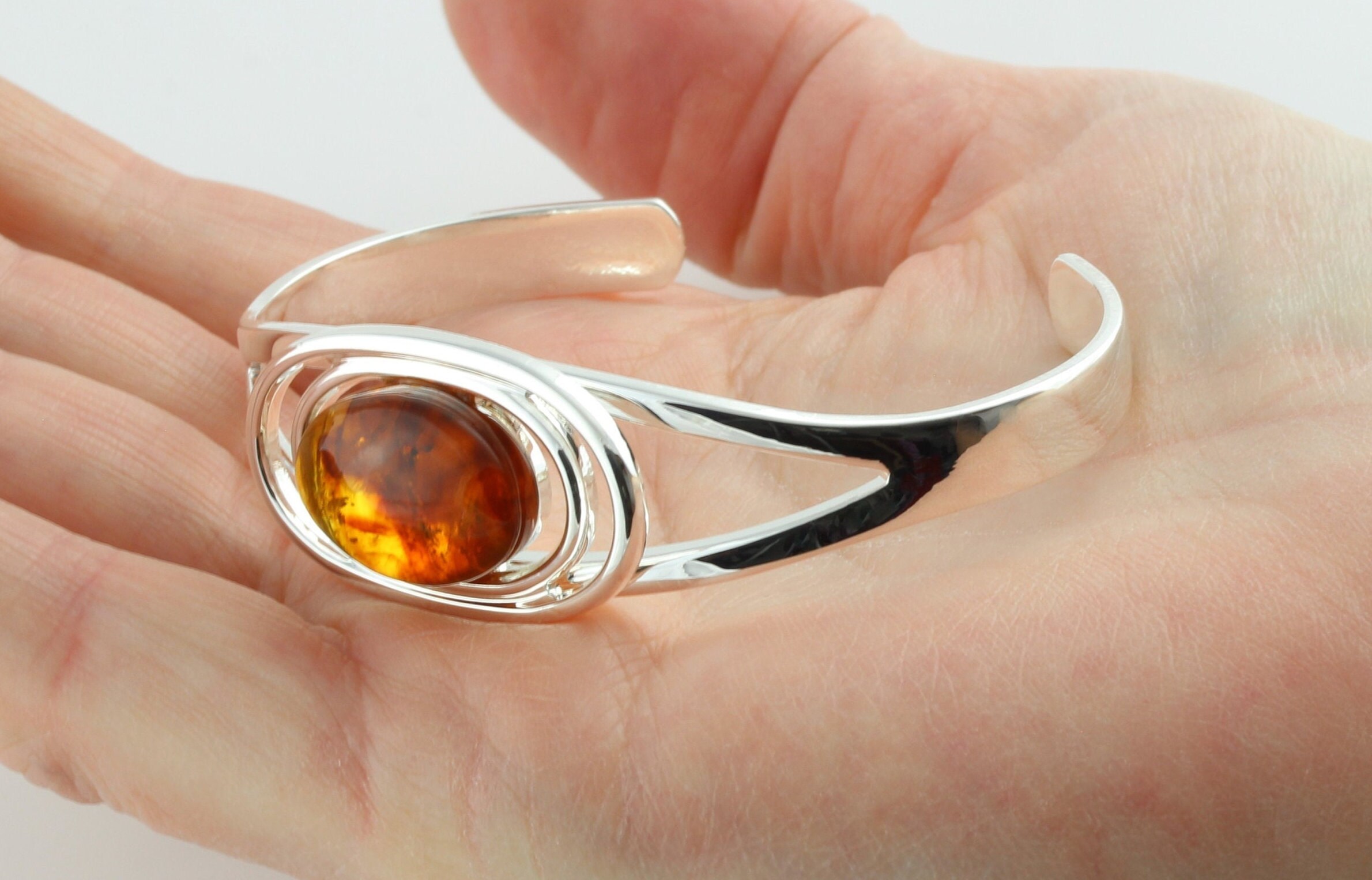 Natural Amber Adjustable/Expandable Cabochon Cuff Bangle