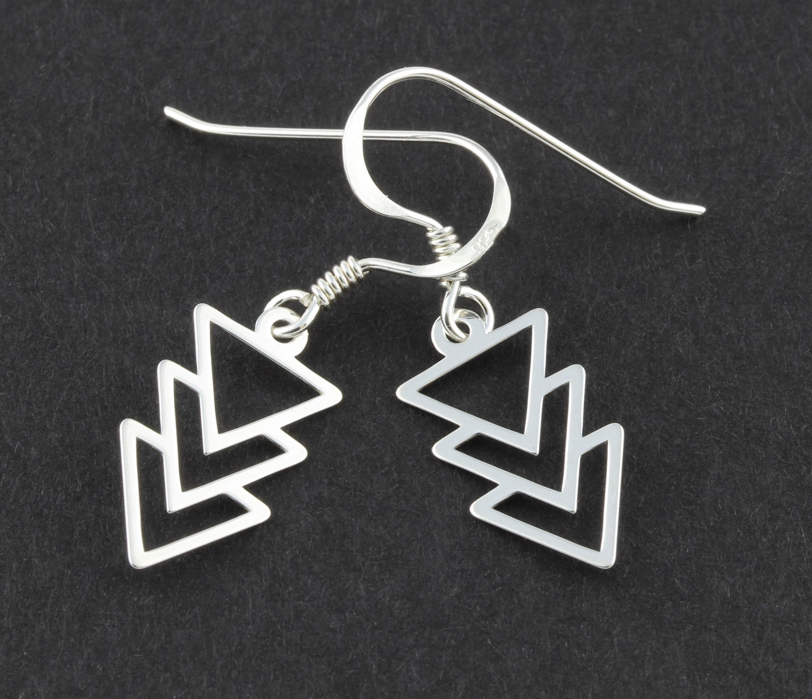 sterling Silver Triple Triangle Drop Earrings