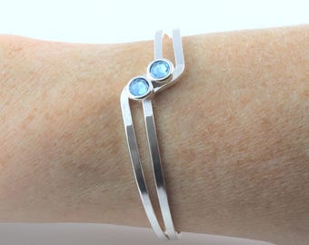 March Birthstone : Swarovski Aquamarine adjustable silver plated bangle