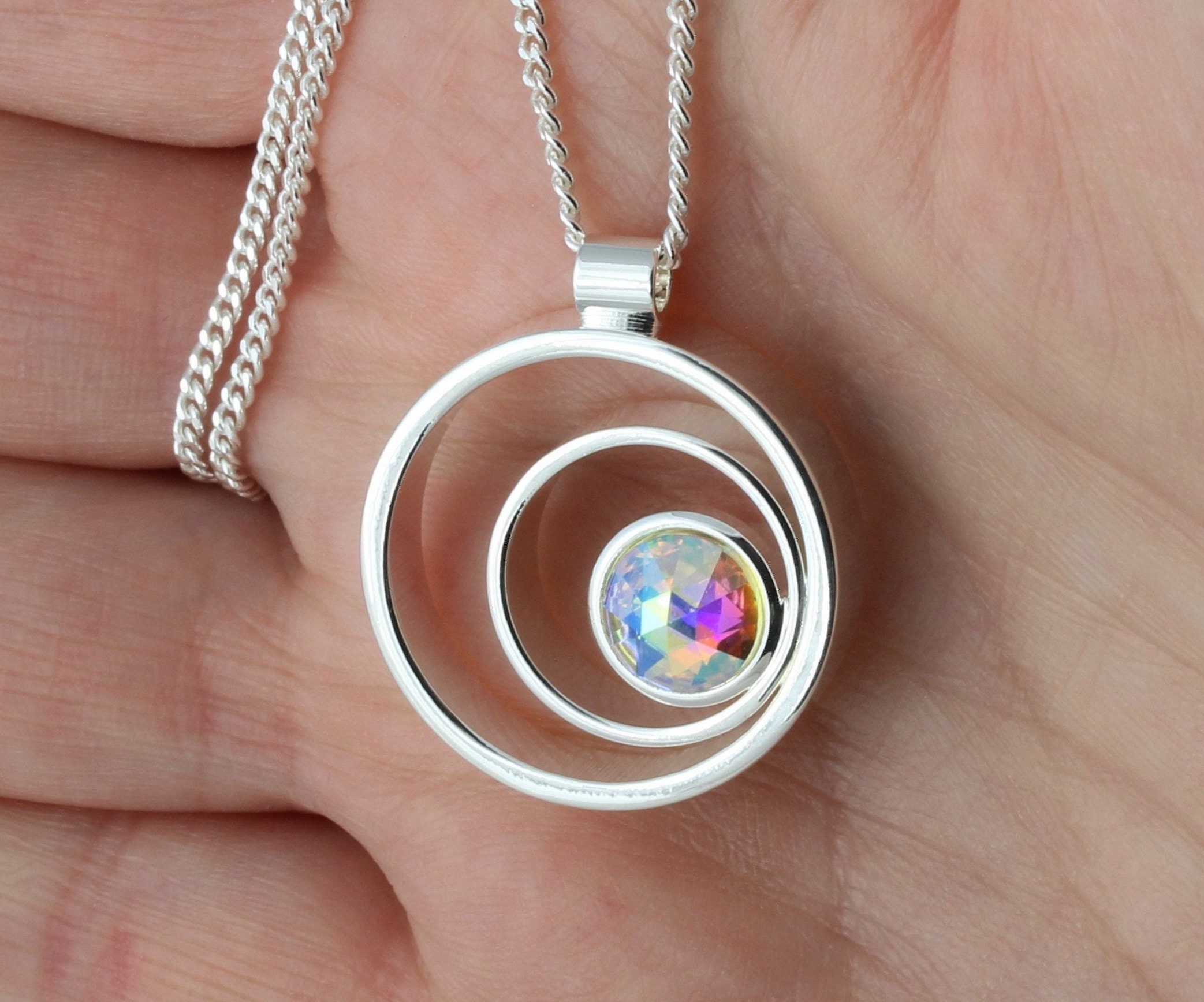 April Birthstone Vintage Swarovski Crystal Ab Multi Circular Cabochon Pendant