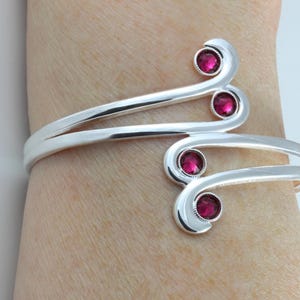 July birthstone : Swarovski Ruby adjustable silver plated bangle