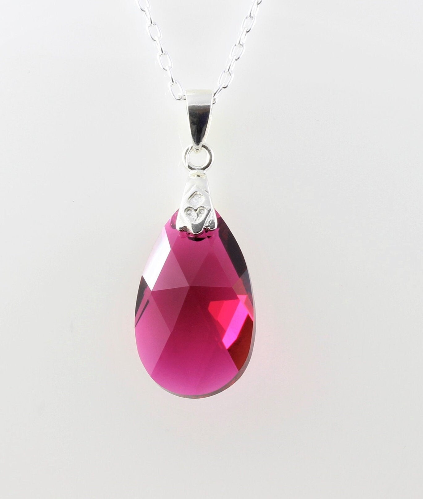 July Birthstone Swarovski Ruby Faceted Small Crystal Teardrop Pendant