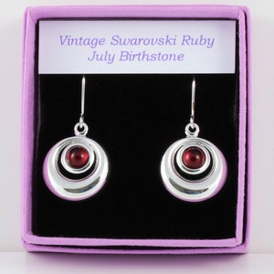 Vintage Swarovski Ruby crystal : Silver plated July birthstone drop earrings