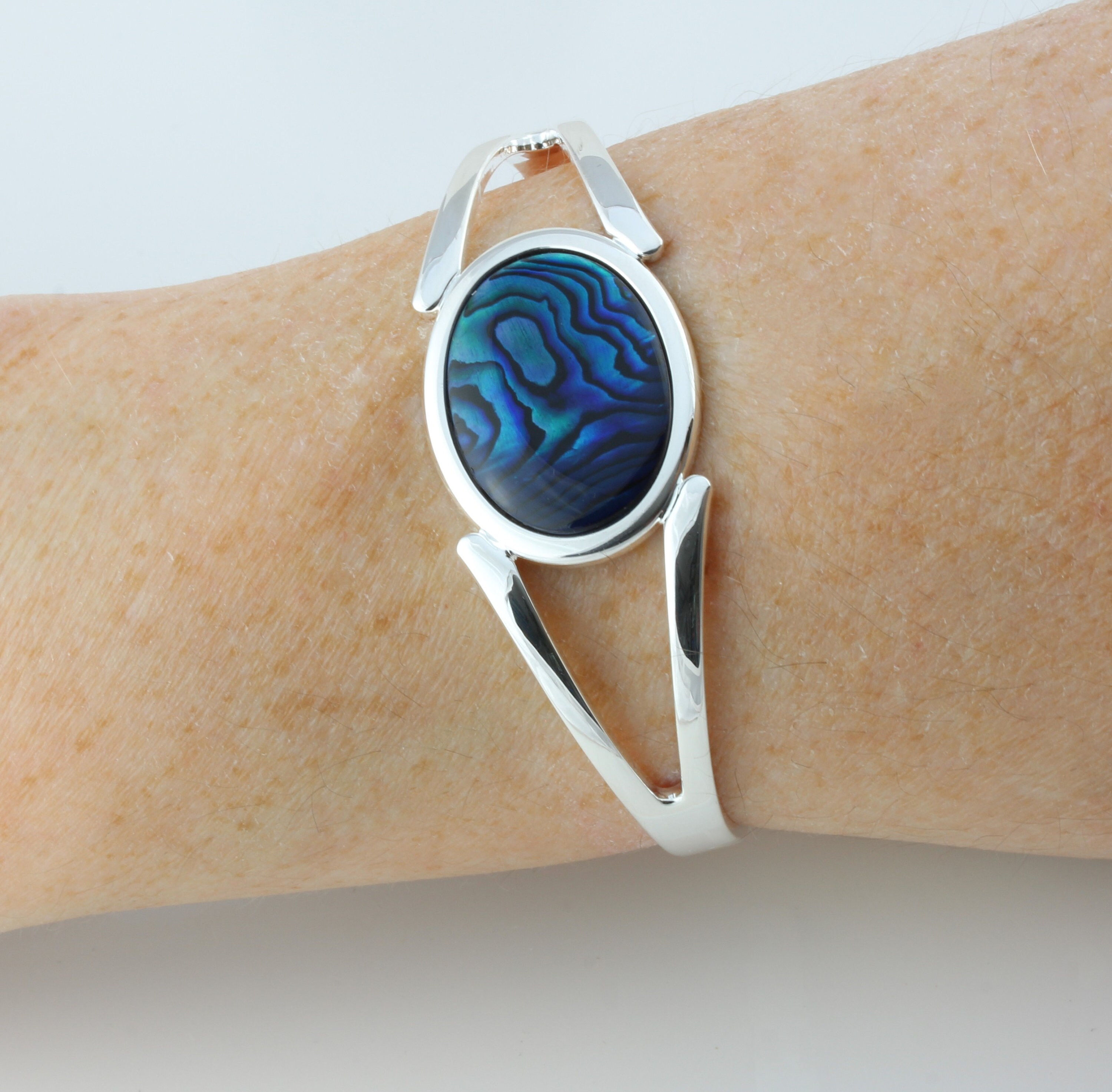 Blue Abalone Shell Adjustable/Expandable Cabochon Cuff Bangle