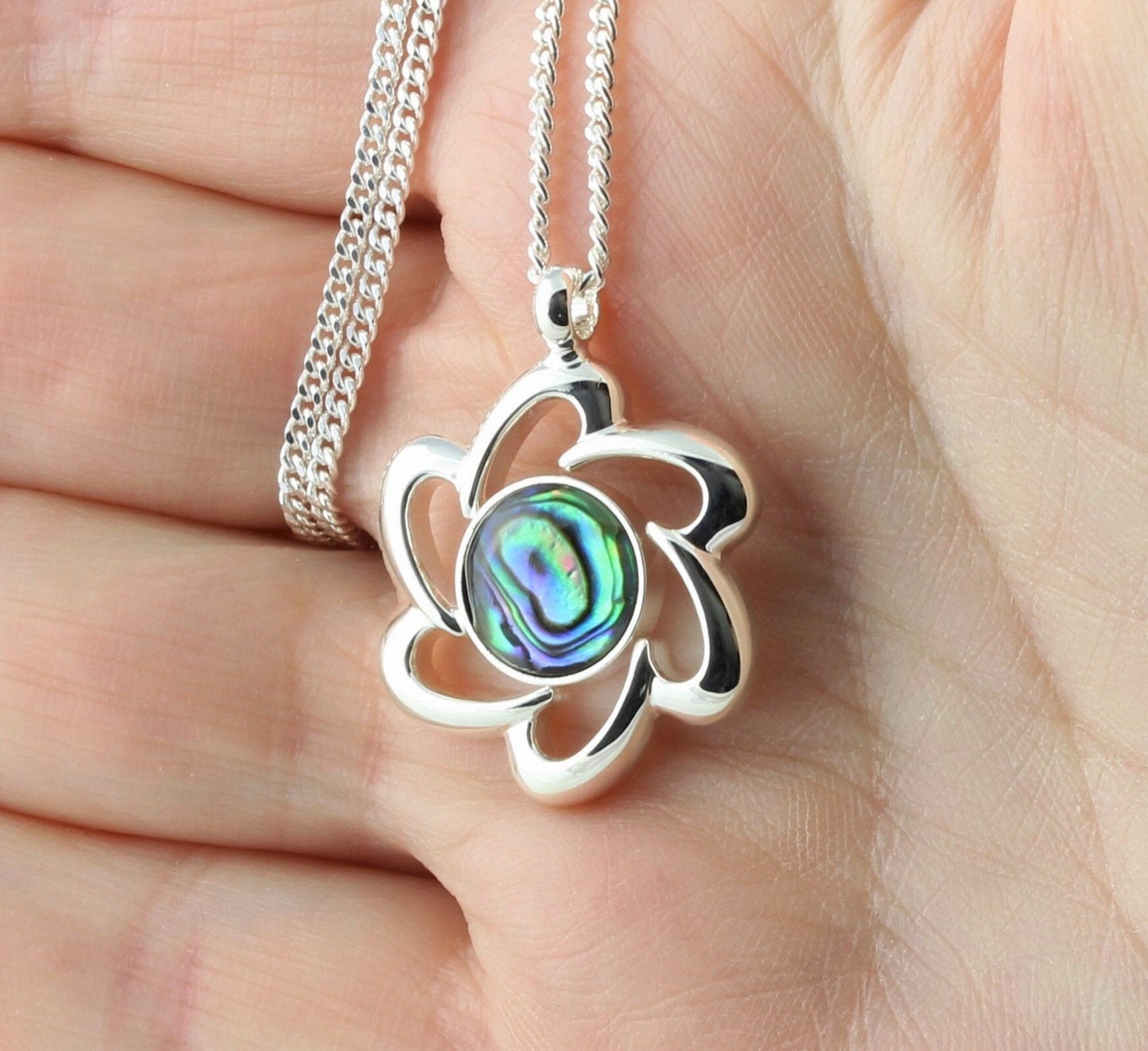 Natural Abalone Shell Cabochon Flower Pendant