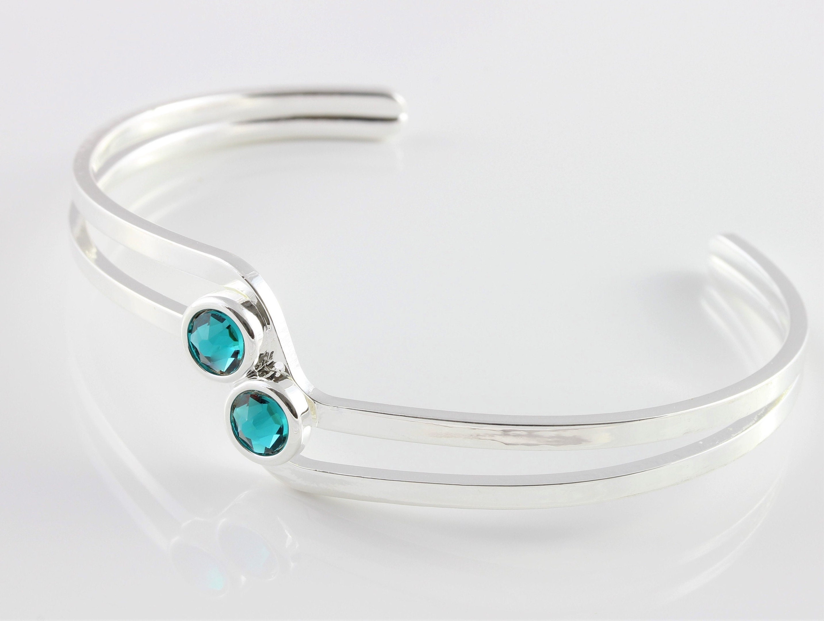 December Birthstone Swarovski Blue Zircon Crystal Adjustable/Expandable Bangle