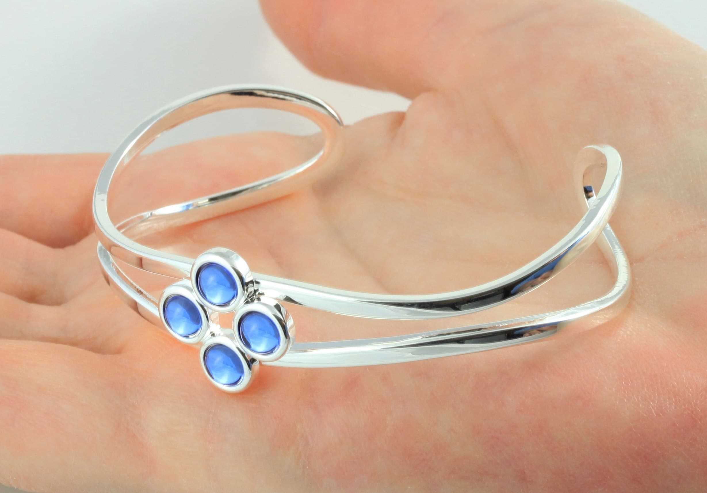 September Birthstone Vintage Swarovski Sapphire Crystal Adjustable/Expandable Cabochon Cuff Bangle