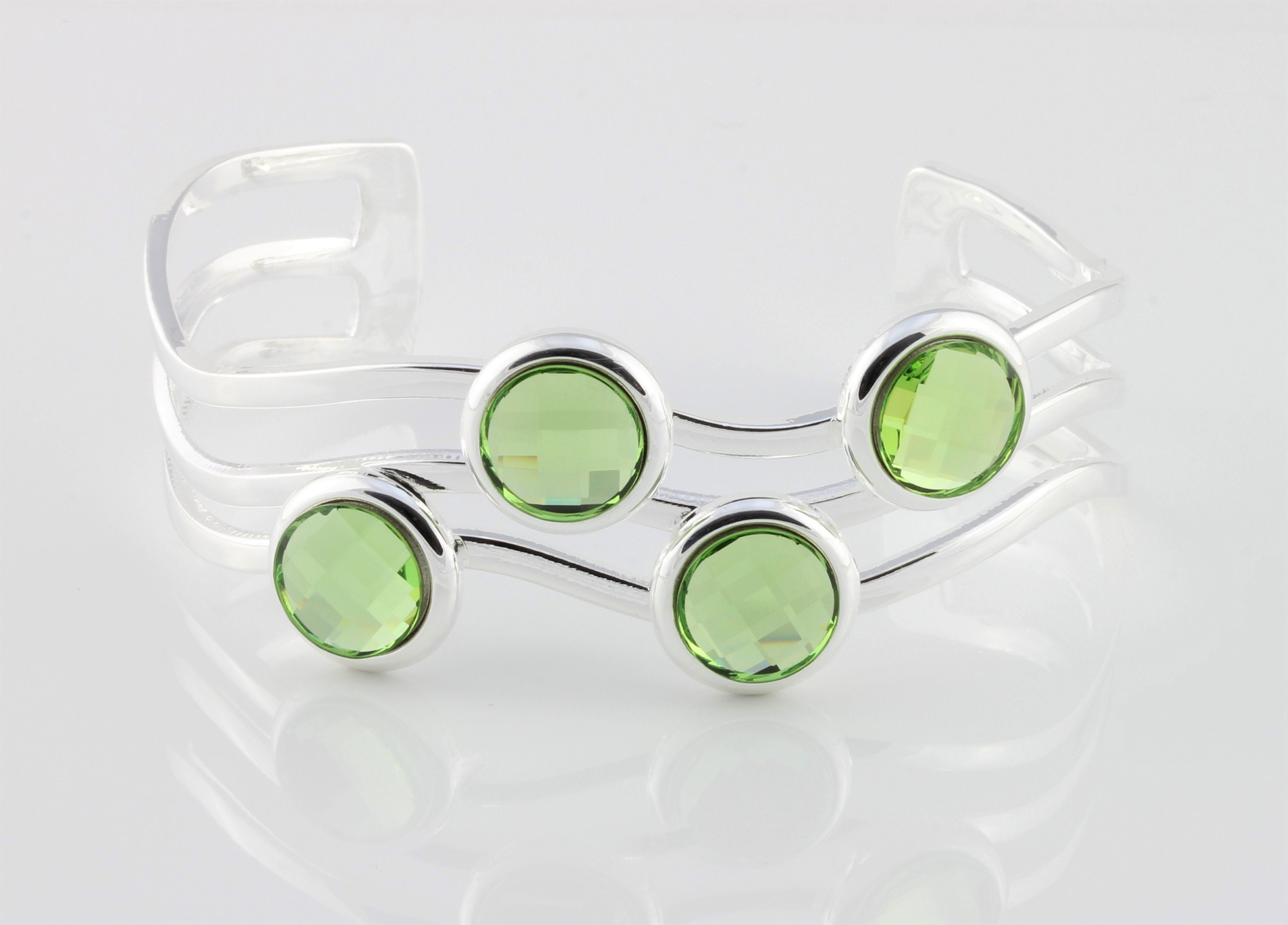 August Birthstone Swarovski Peridot Chessboard Cut Crystal Adjustable/Expandable Multi Cabochon Cuff Bangle