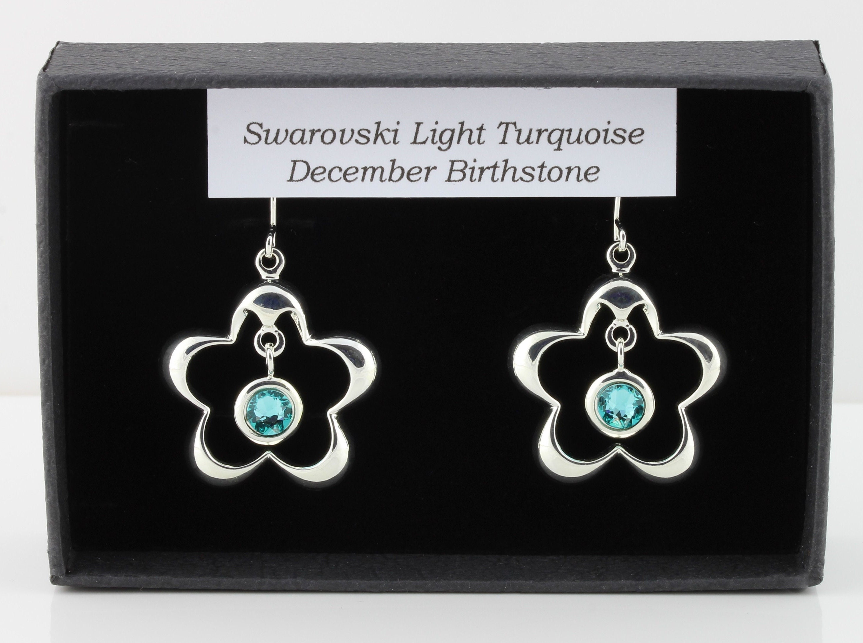 December Birthstone swarovski Light Turquoise Crystal Flower Drop Earrings